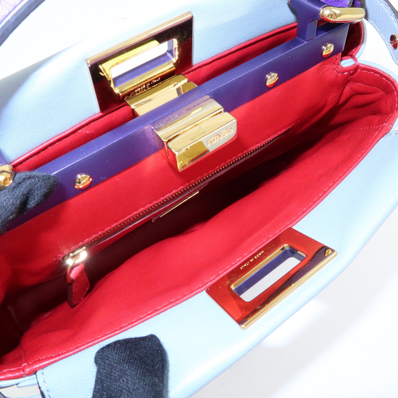 FENDI Peekaboo Mini Leather 2Way Shoulder Bag Hand Bag Blue 8BN244