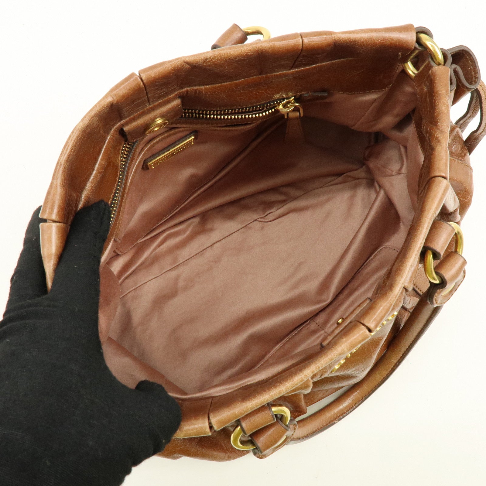 MIU MIU Leather 2Way Bag Hand Bag Shoulder Bag Brown RT0383