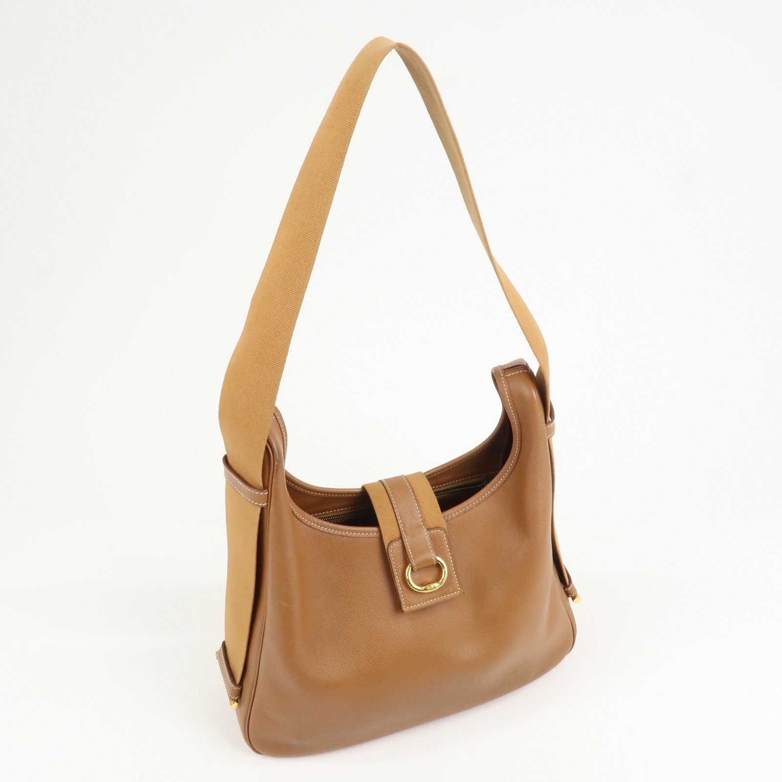 HERMES Saco Leather Shoulder Bag B Stamped Brown Gold HDW