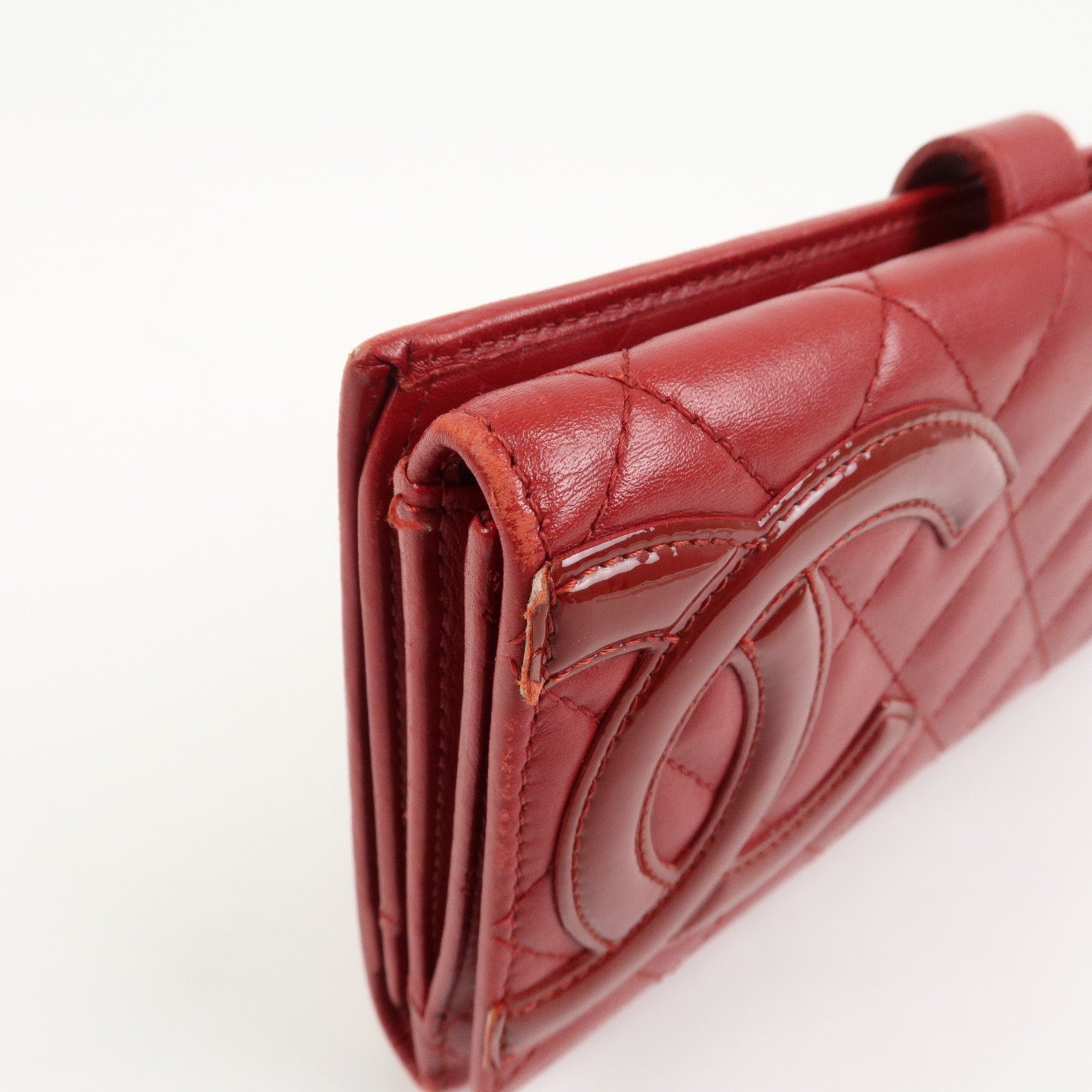 CHANEL Cambon Line Matelasse W Hook Long Wallet Red A46643
