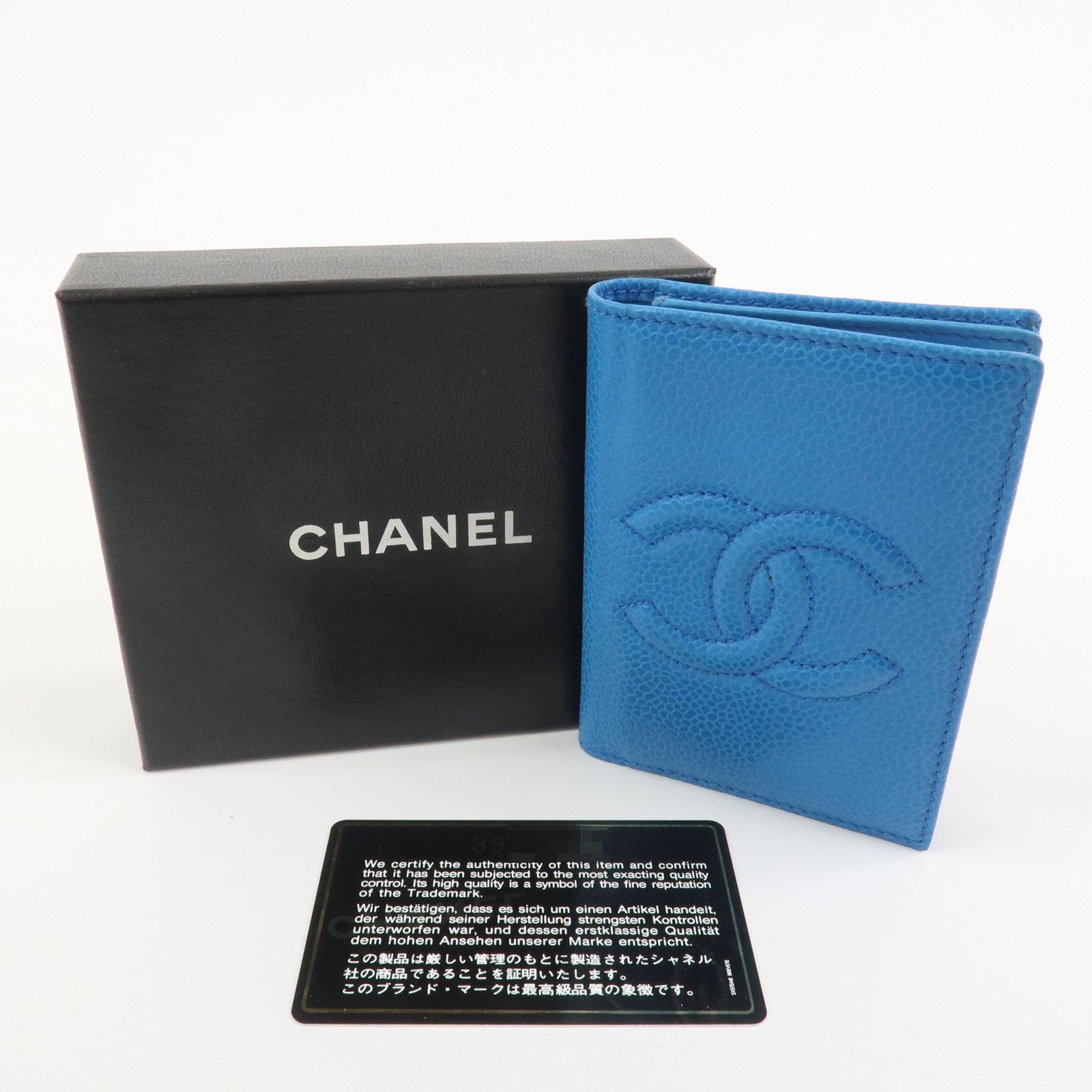 CHANEL COCO Mark Caviarskin Card Case Card Holder Blue