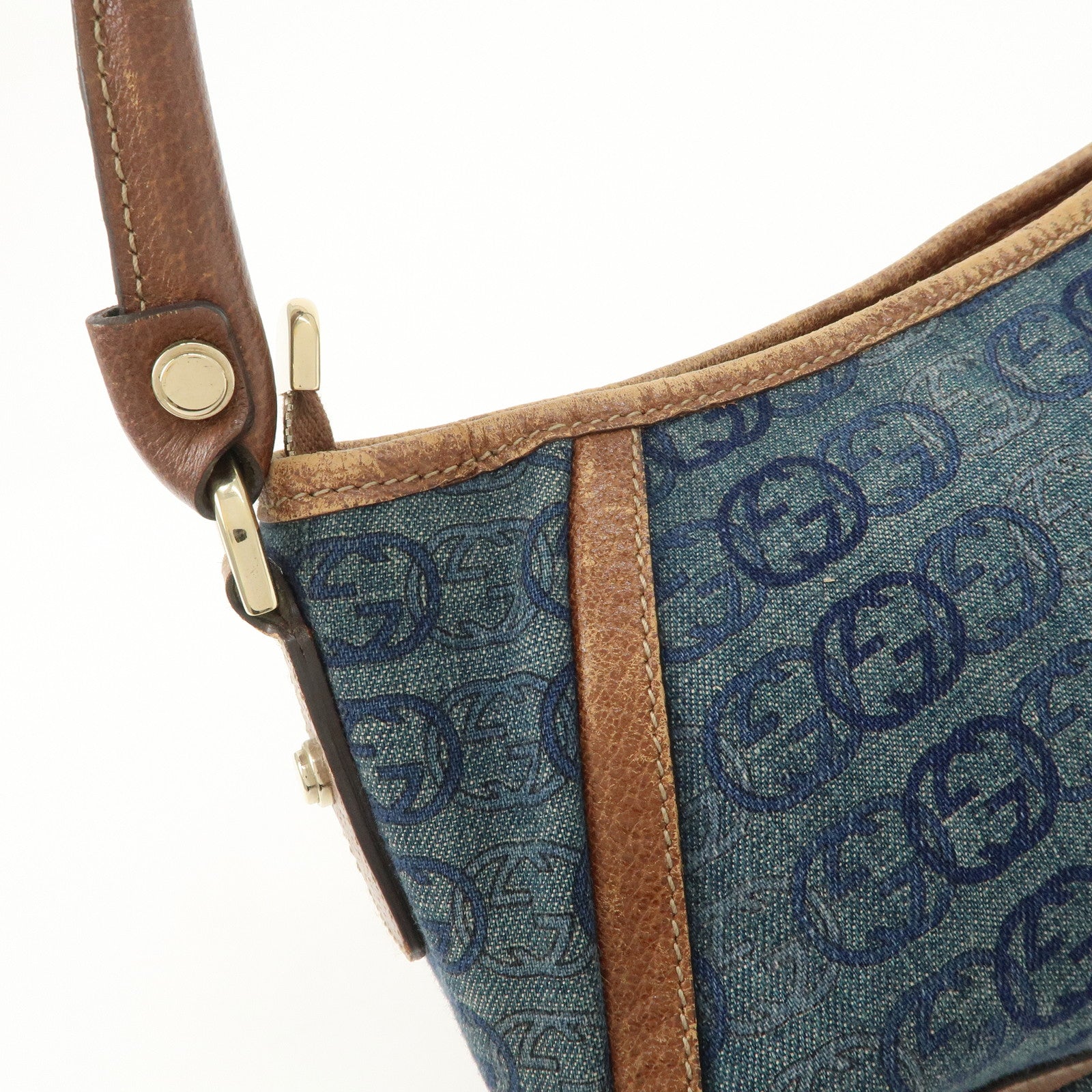 GUCCI Abbey Denim Leather Shoulder Bag Hand Bag Blue 130939 Used