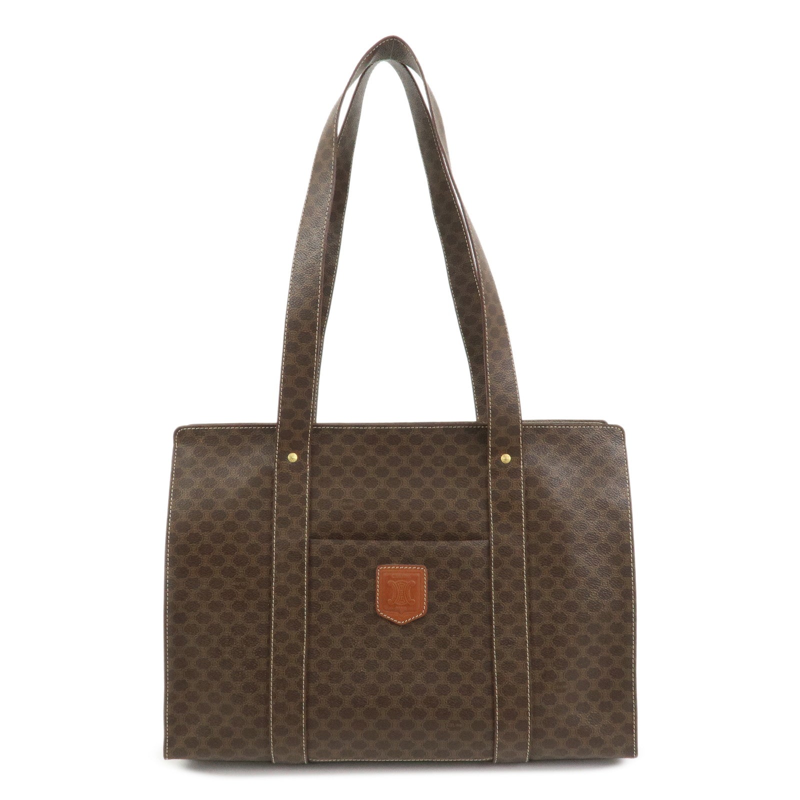 CELINE Macadam PVC Canvas Leather Tote Bag Shoulder Bag Brown