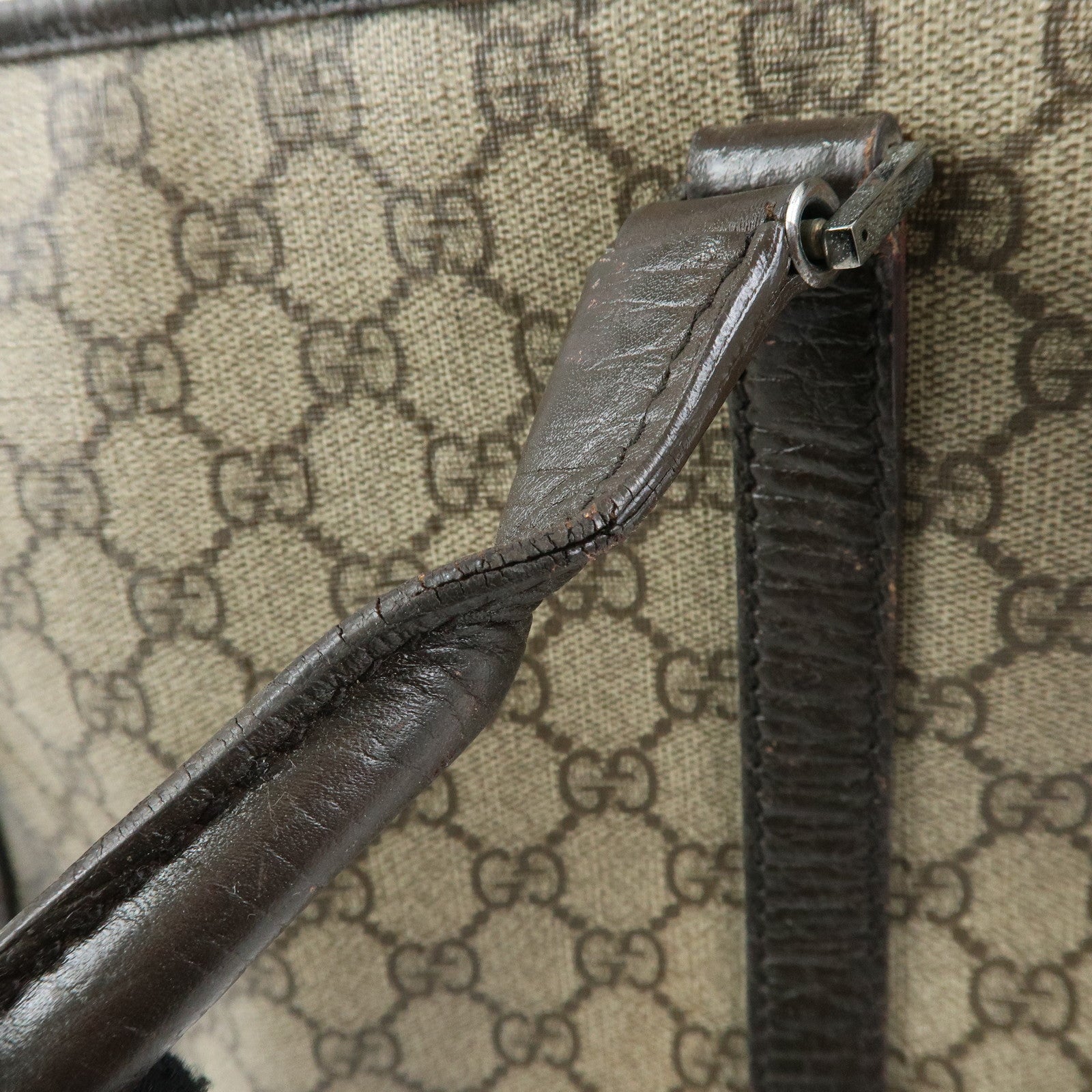 GUCCI GG Supreme Leather Tote Bag Shoulder Bag Beige Brown 114595