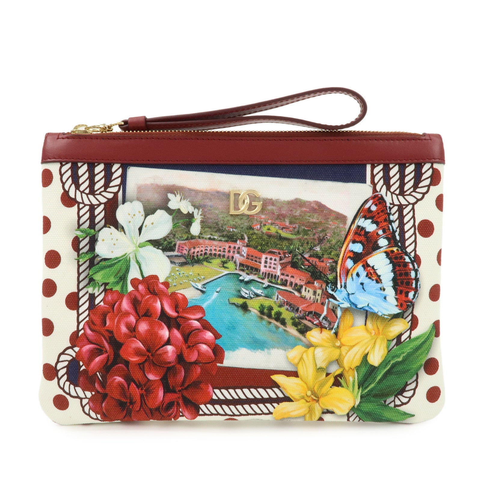 DOLCE&GABBANA Clutch Bag Flower Betterfly City Scape Bordeaux