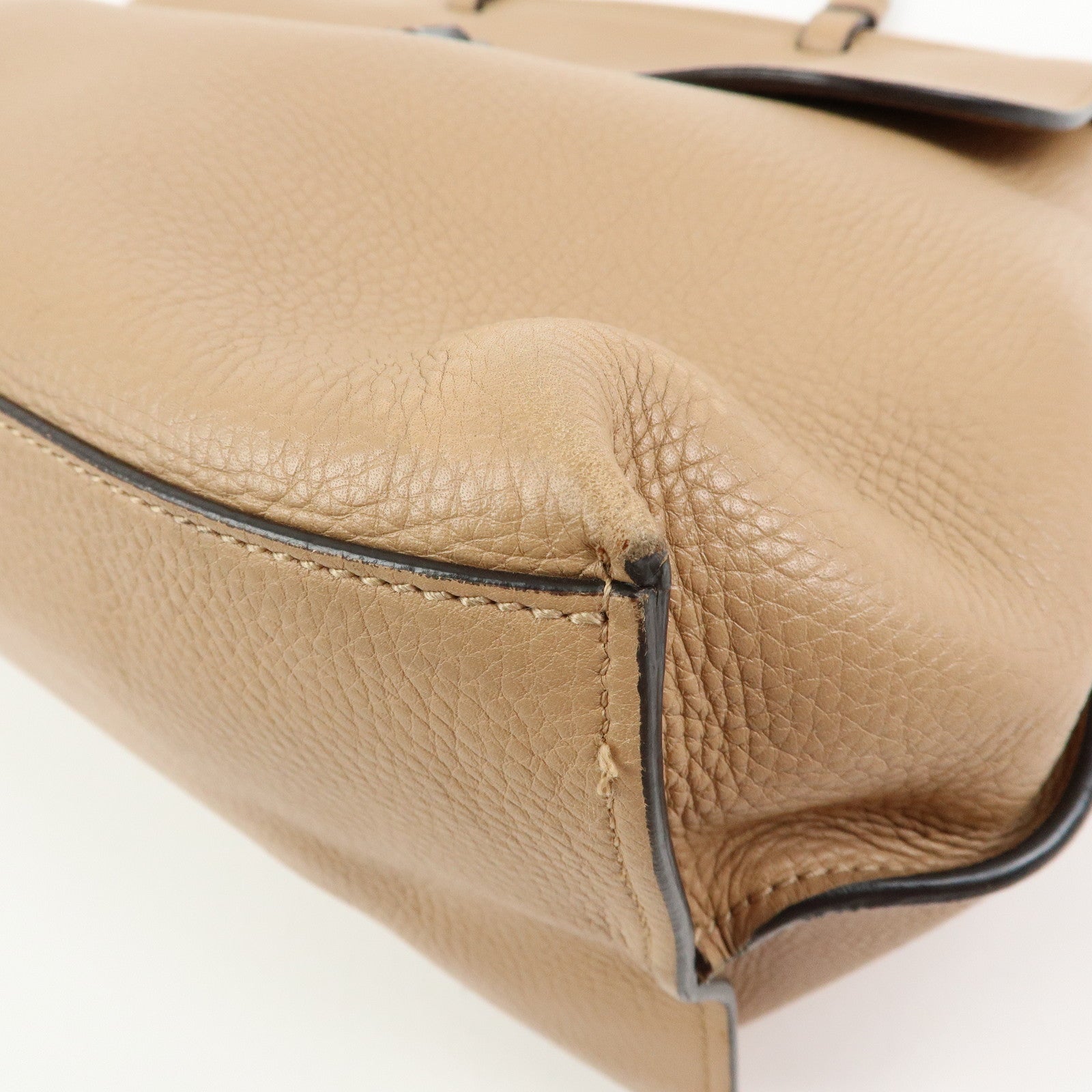 GUCCI Bamboo Daily Leather 2Way Bag Hand Shoulder Bag Beige 370830