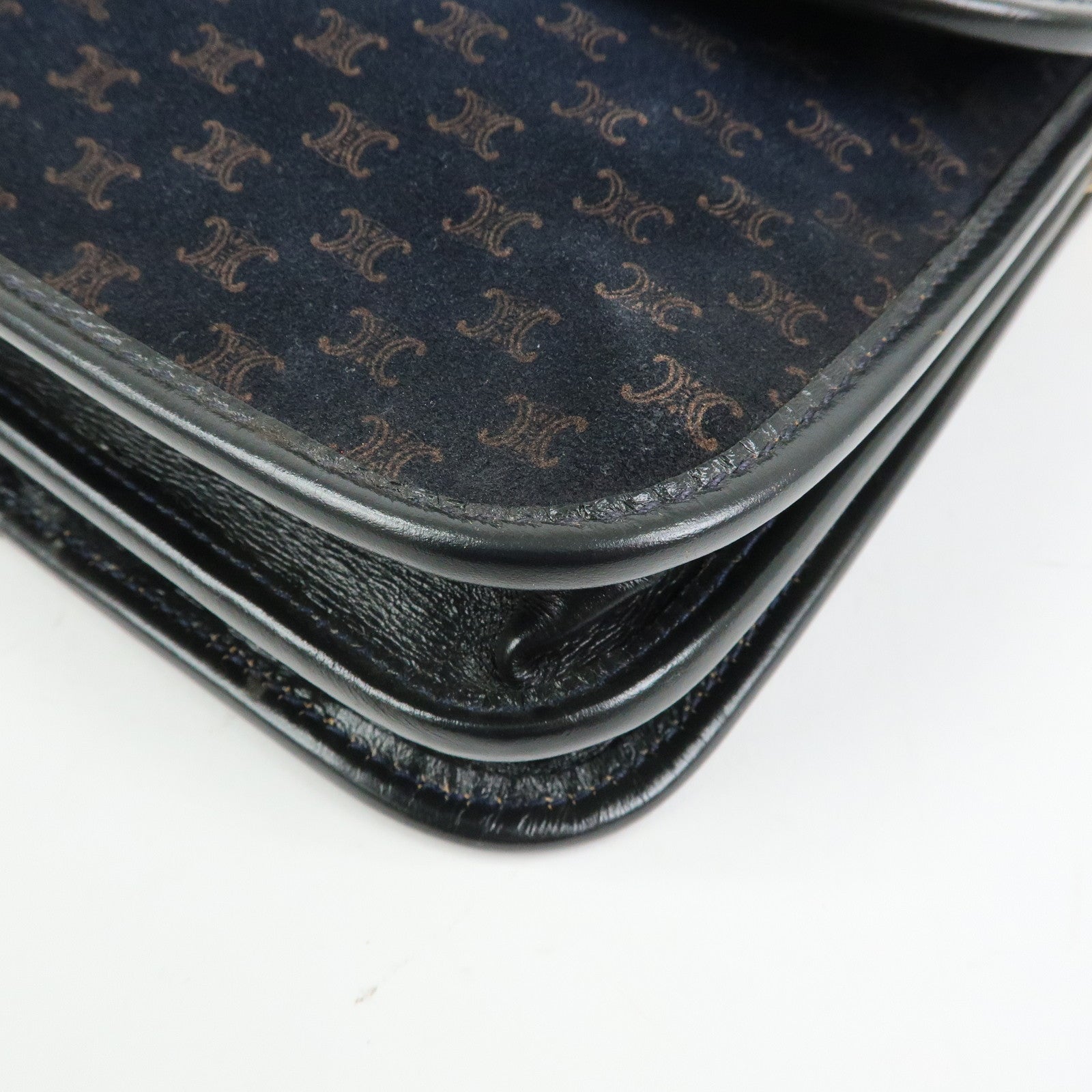 CELINE Macadam Suede Leather Shoulder Hand Bag Bag Navy