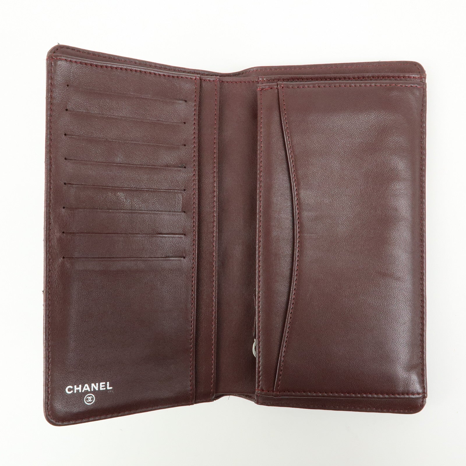 CHANEL Matelasse COCO Mark Lamb Skin Flap Bi-fold Long Wallet Black