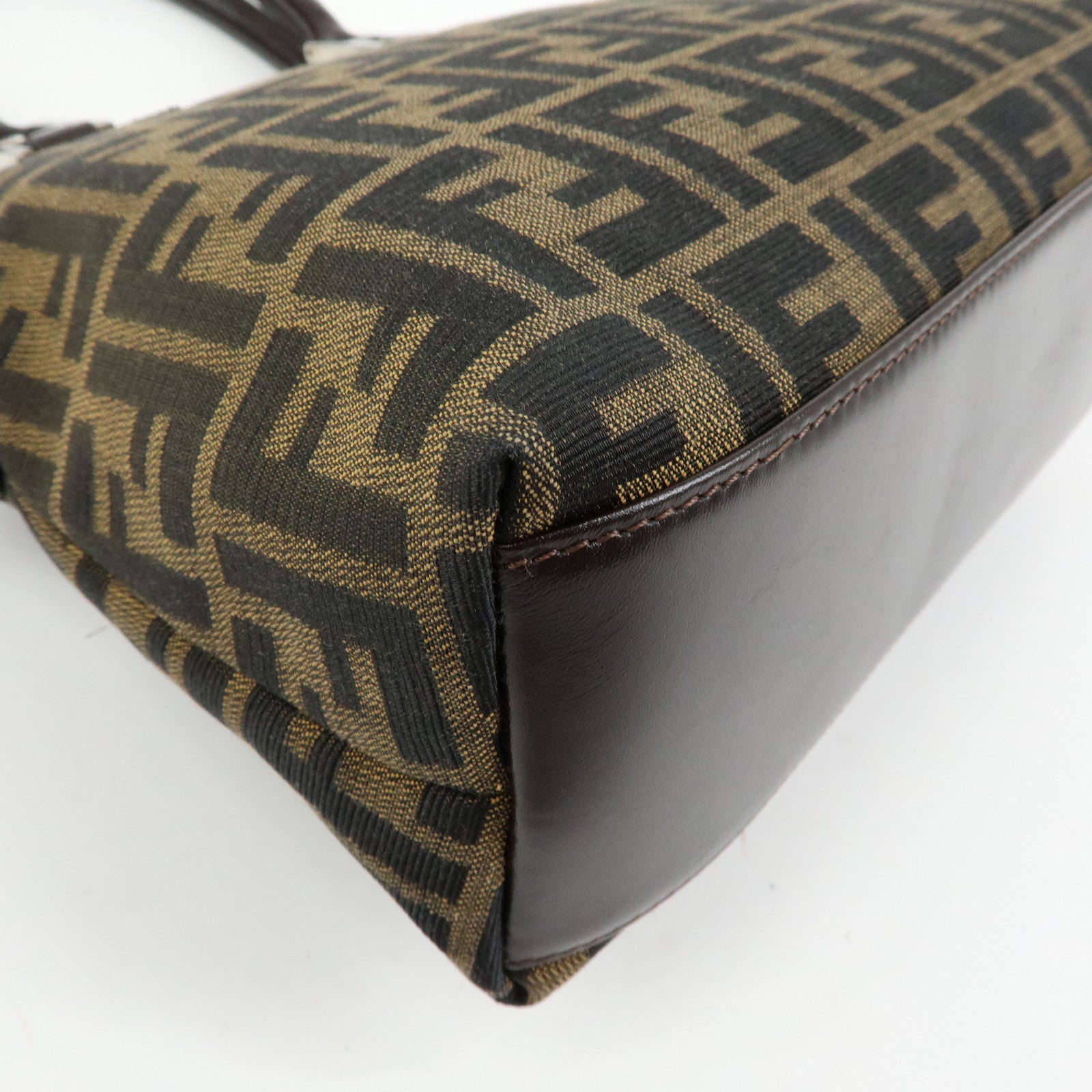 FENDI Zucca Jacquard Canvas Leather 2Way Bag Hand Bag Brown