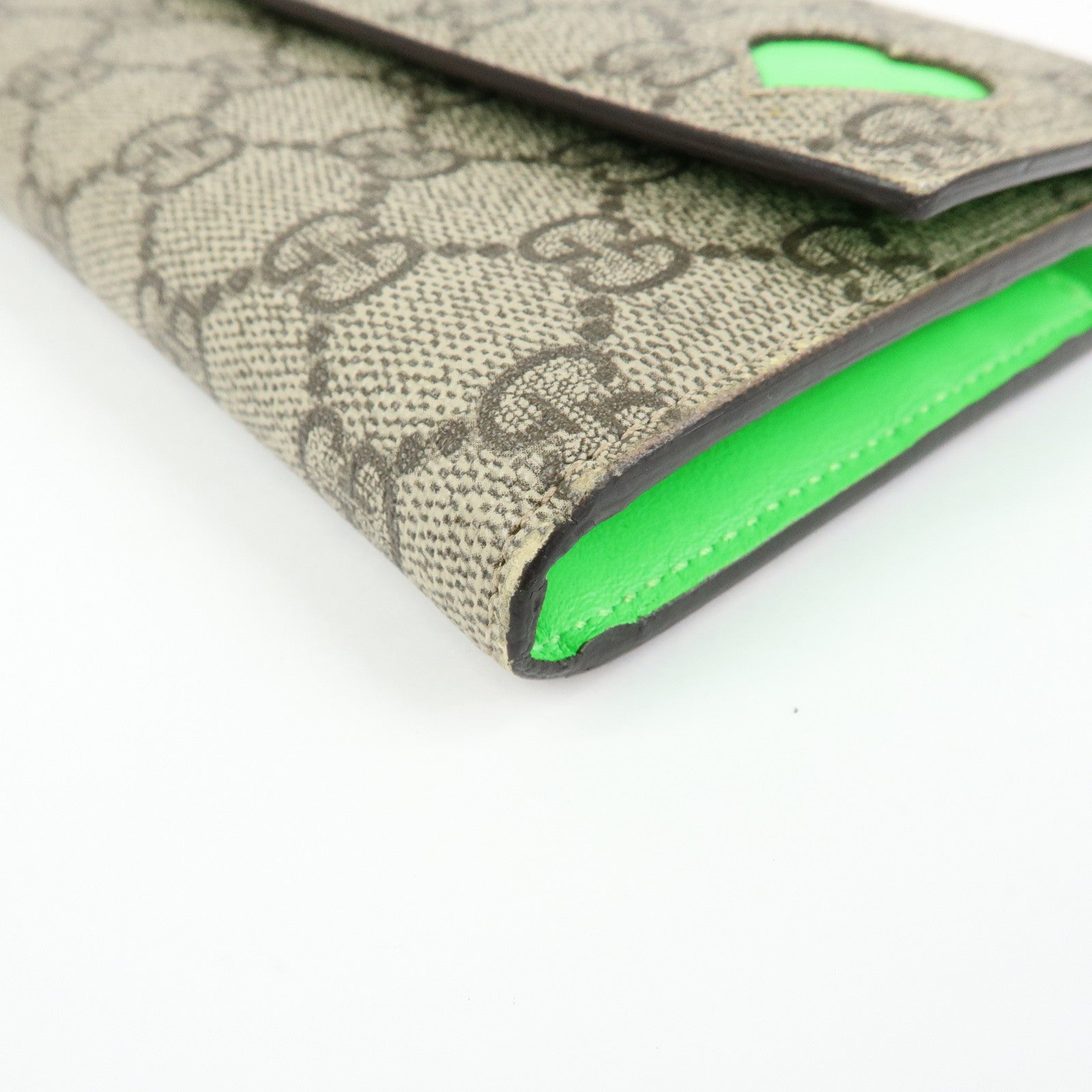 GUCCI GG Supreme Leather Long Flap Wallet Beige Green 323223