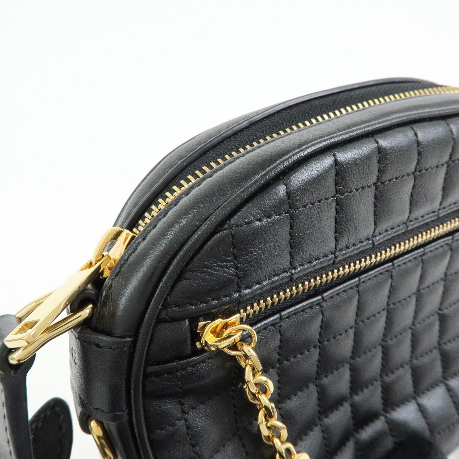 CELINE C Charm Leather Shoulder Bag Crossbody Bag Camera Bag Black