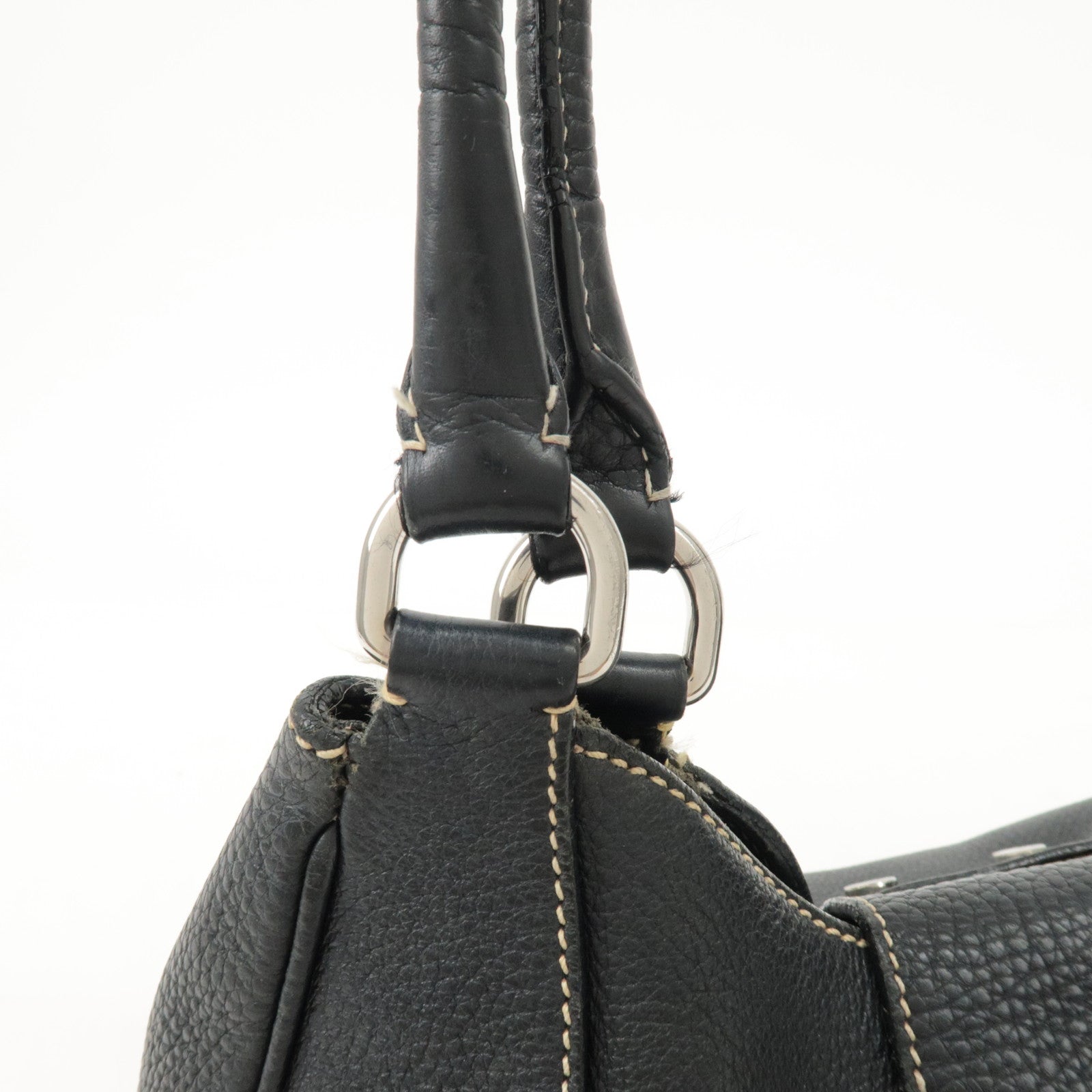 PRADA Logo Leather Shoulder Bag Hand Bag Black BR3593 Used