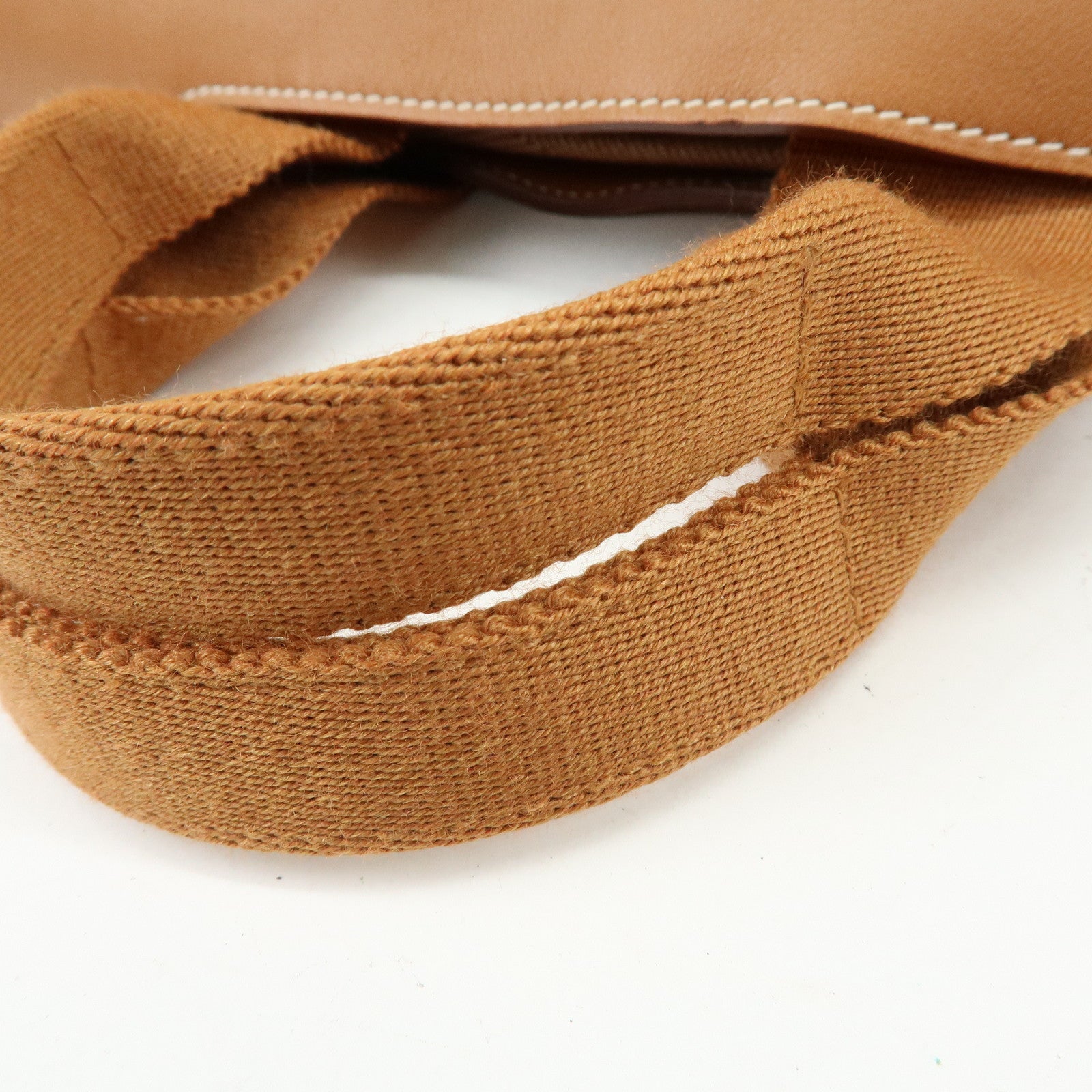 HERMES Valparaiso PM Toile Chevron Leather Tote Bag □L Stamped
