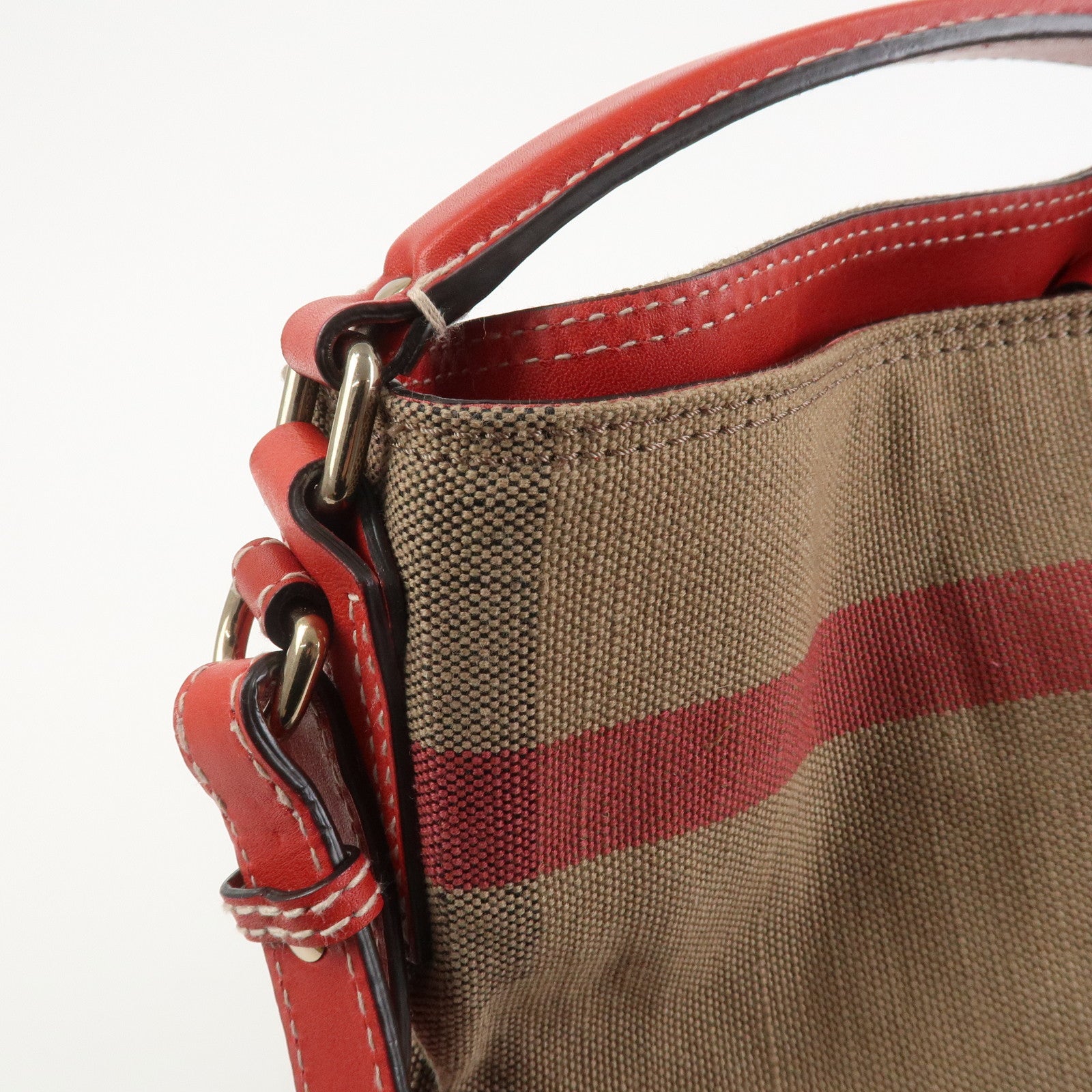 Burberry Ashby Canvas Leather 2Way Bag Shoulder Bag Brown Red