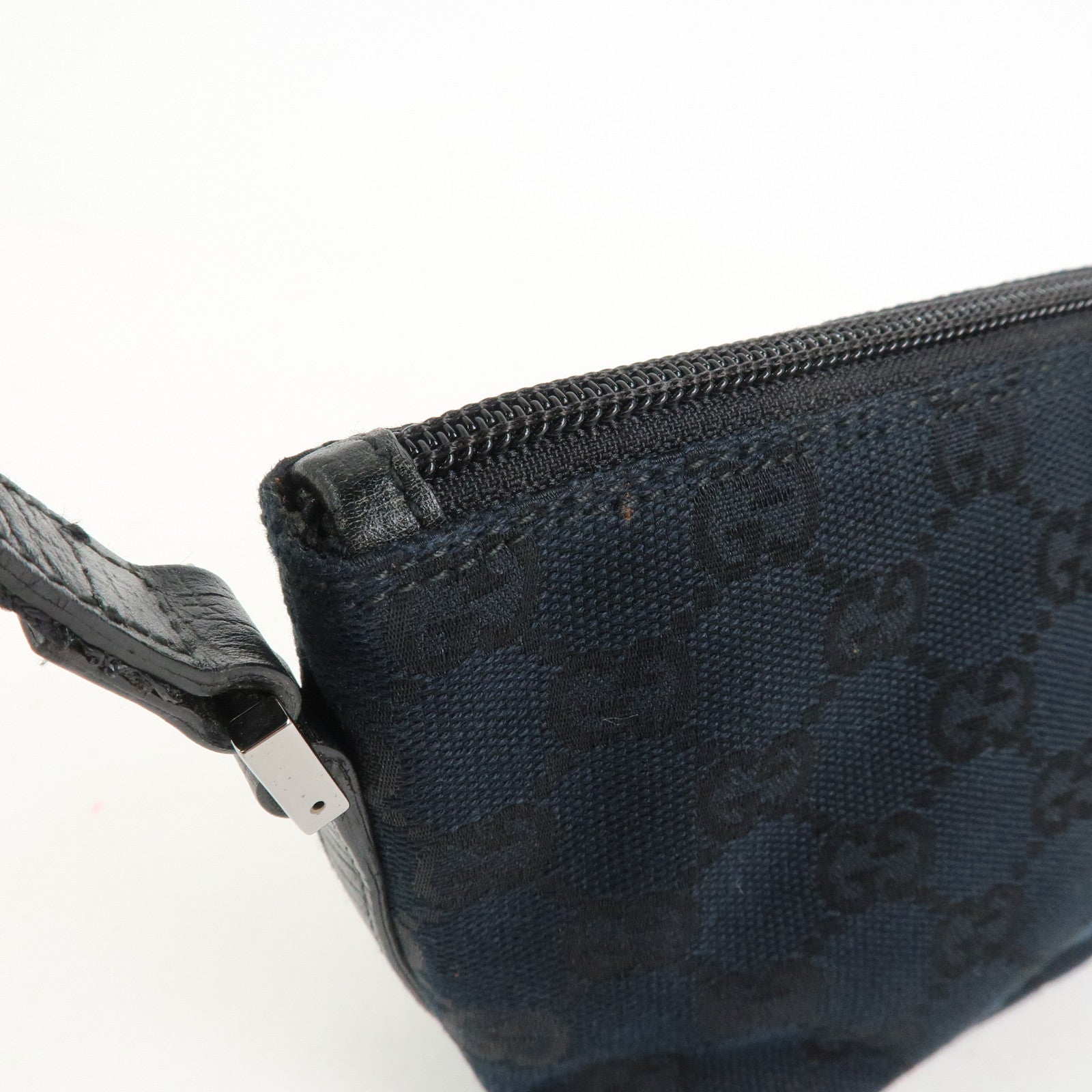 GUCCI Boat Bag Sherry GG Canvas Leather Hand Bag Black 141809