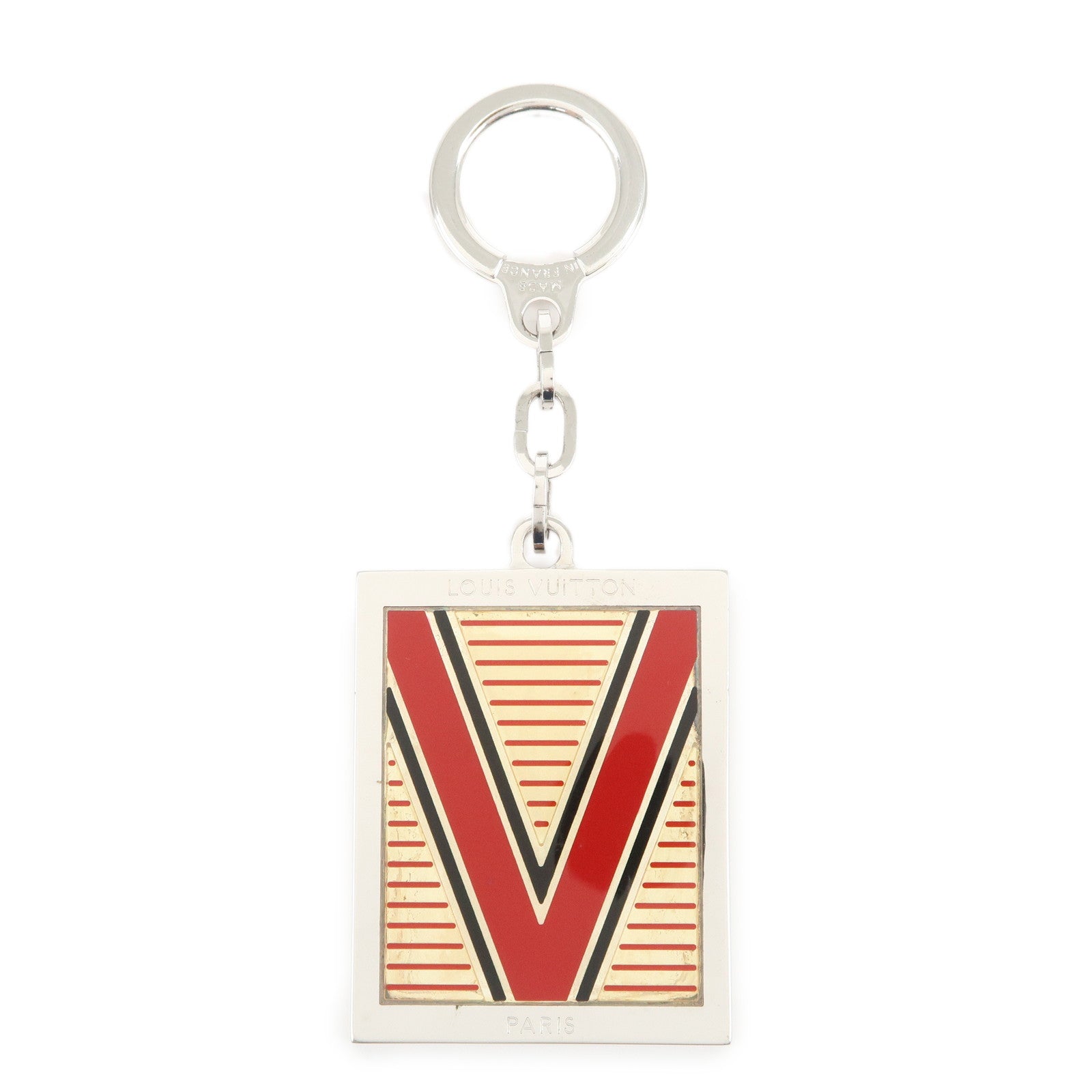 Louis Vuitton Logo Plate Metal Bag Charm Key Chain Silver M65367