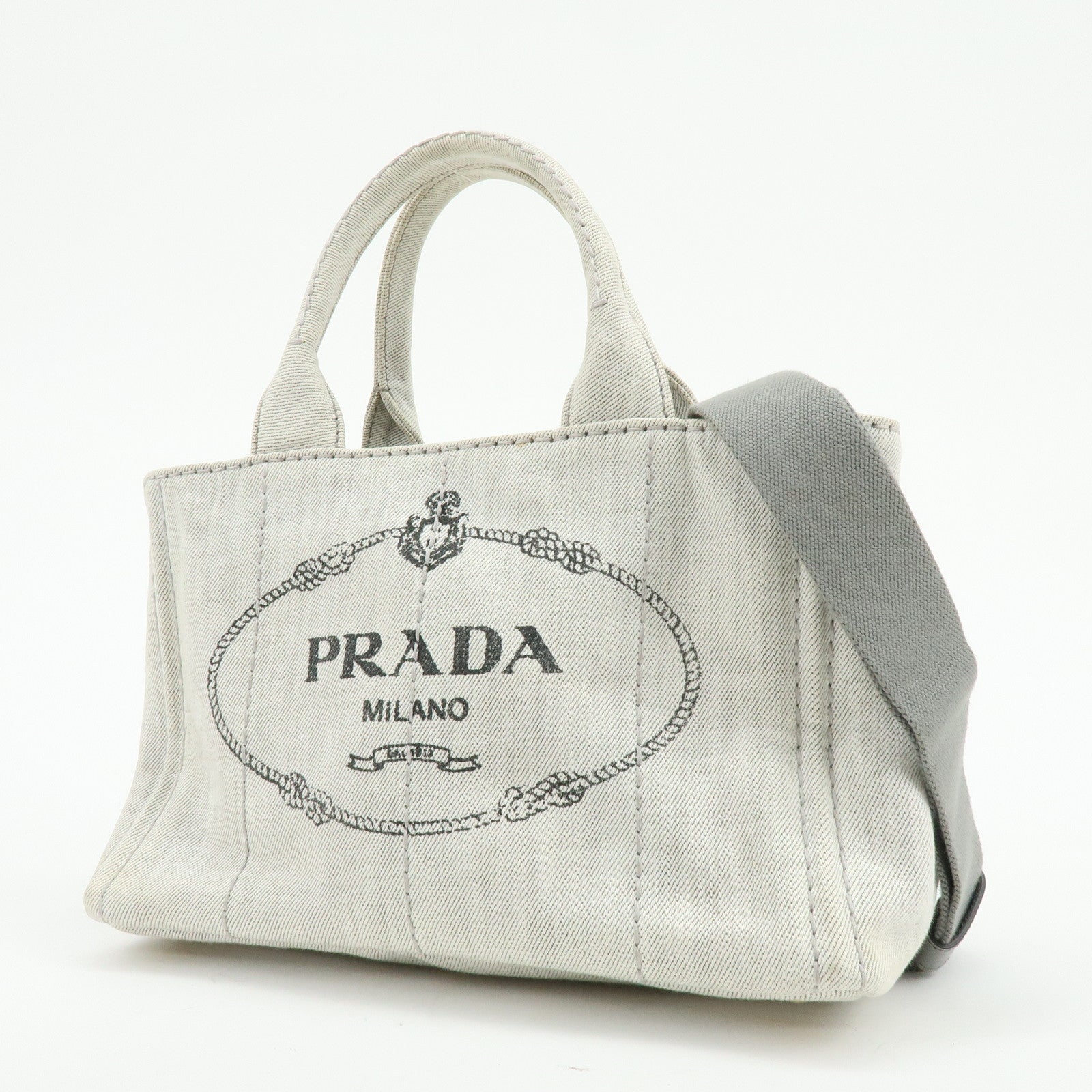 PRADA Canapa Mini Denim 2Way Bag Hand Shoulder Bag Gray 1BG439