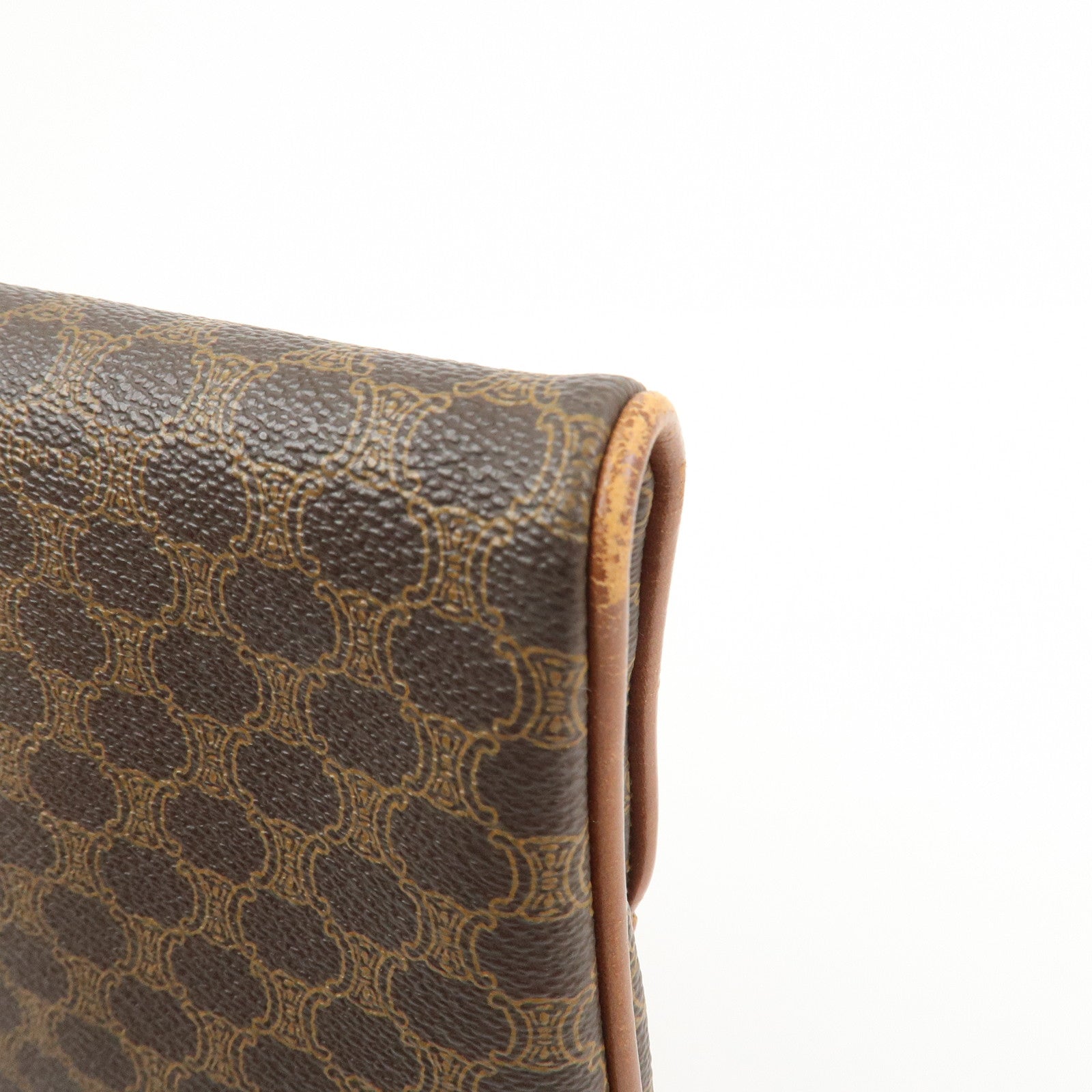 CELINE Macadam PVC Leather Clutch Bag Pouch Brown