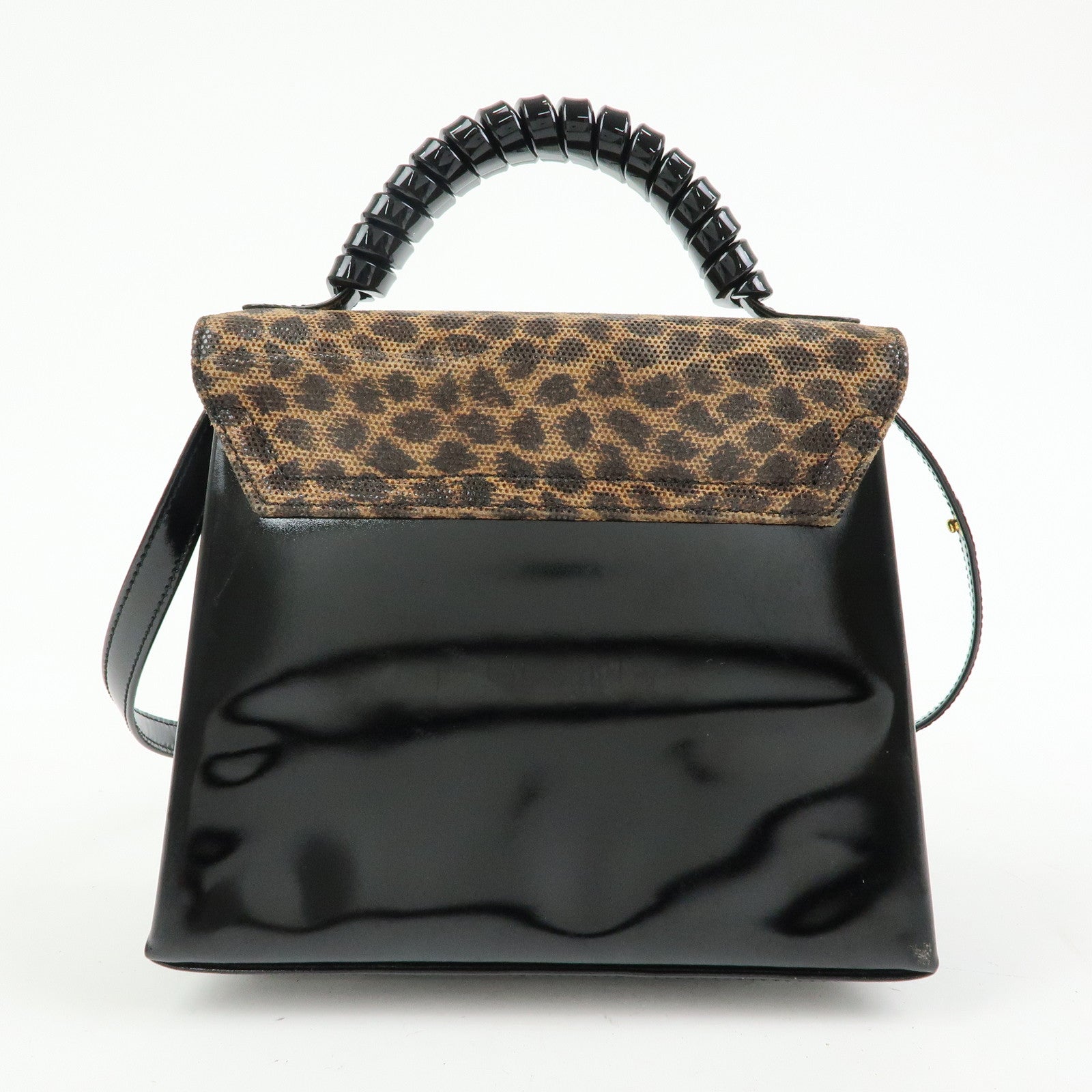 LOEWE Velazquez Patent Leather 2Way Hand Shoulder Bag Leopard Black