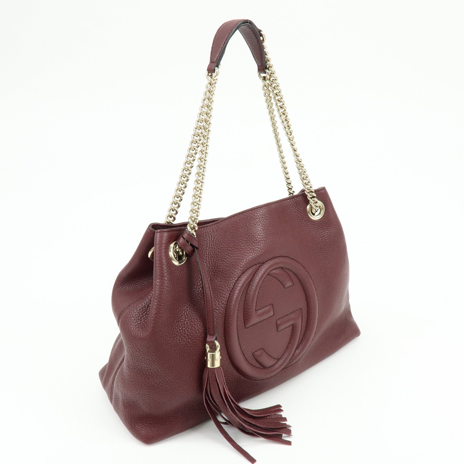 GUCCI SOHO Leather Chain Shoulder Bag Hand Bag Wine Red 308982