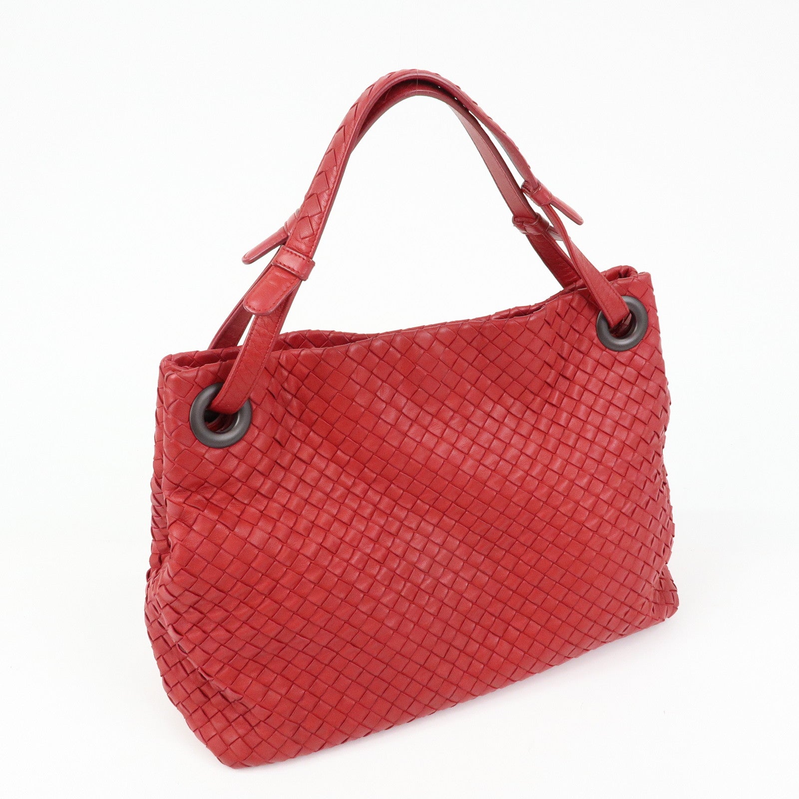 BOTTEGA VENETA Intrecciato Leather Shoulder Bag Hand Bag Red