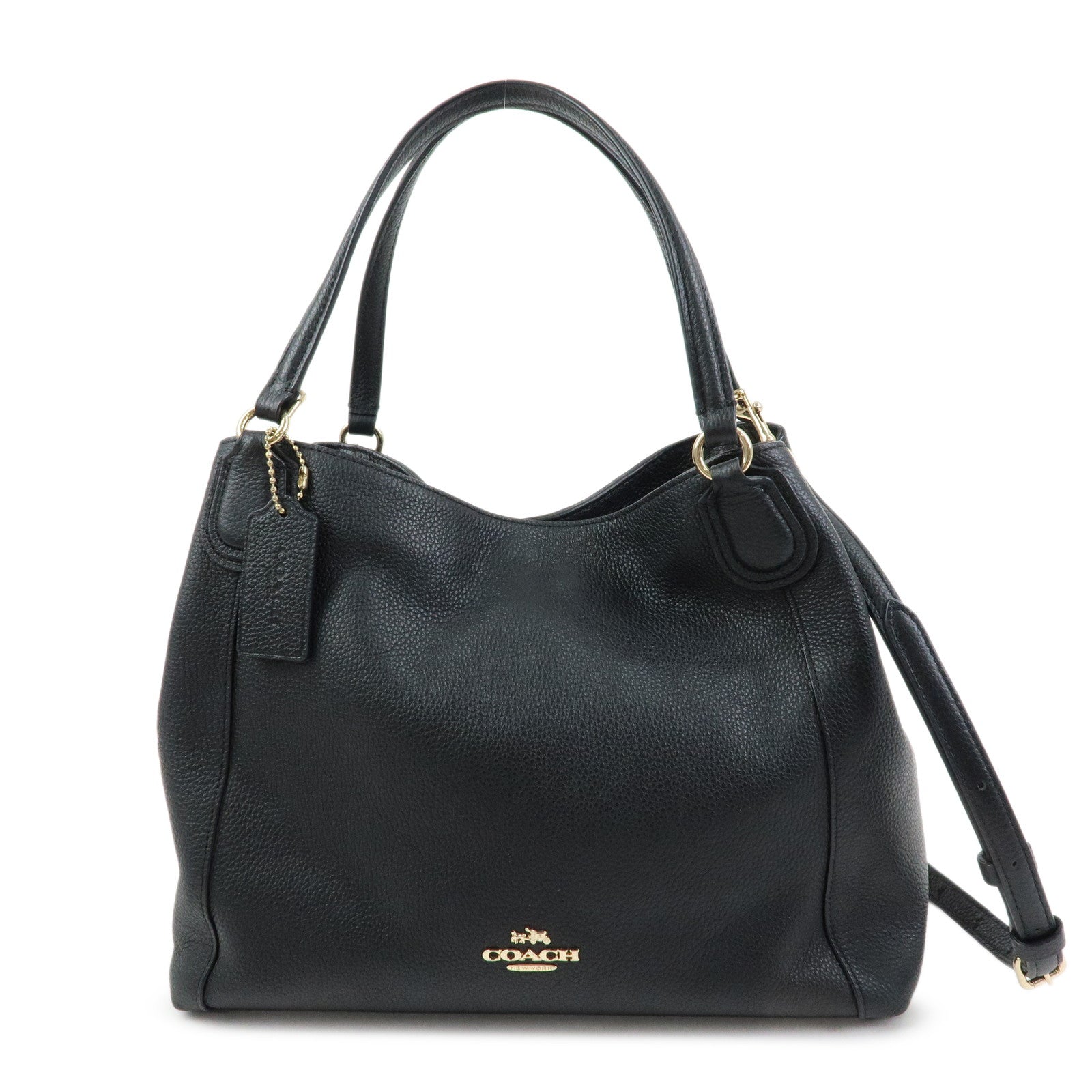 COACH Edie Leather 2Way Shoulder Bag Hand Bag Black Authentic Used F/S