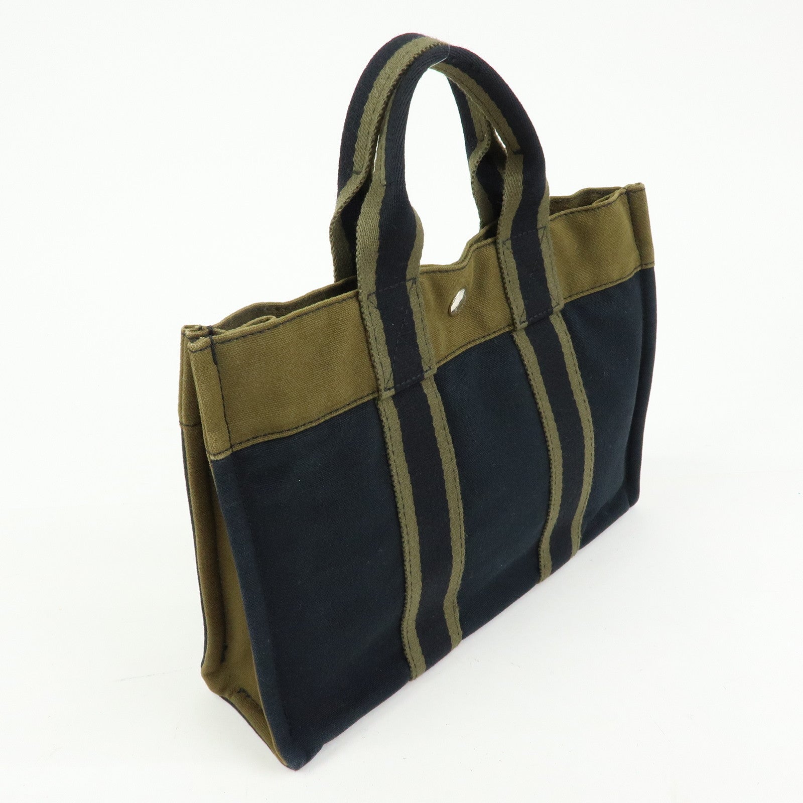 HERMES Fourre Tout PM Canvas Tote Bag Hand Bag Navy Khaki