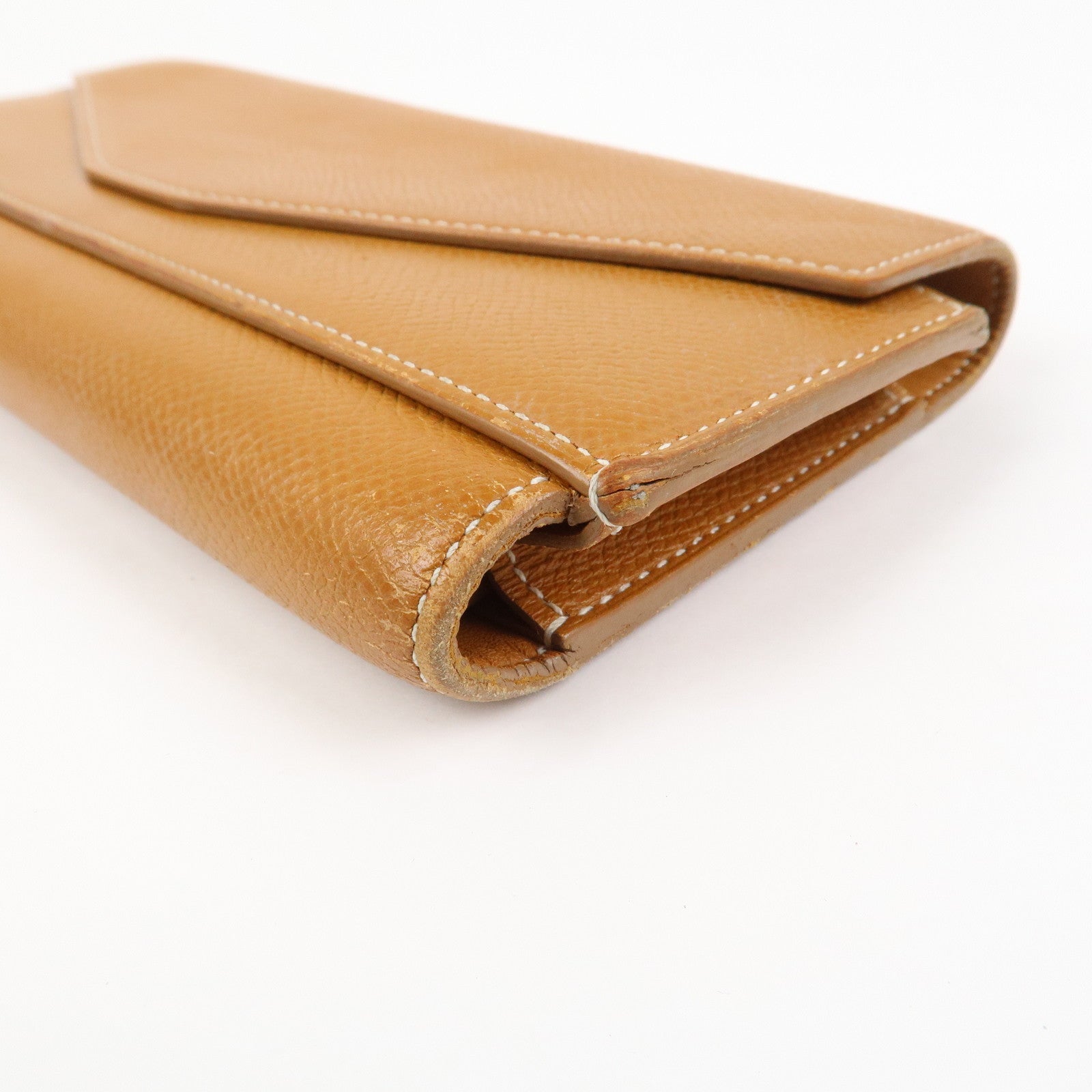 HERMES Logo Leather Passant X Stamped Flap Long Wallet Brown