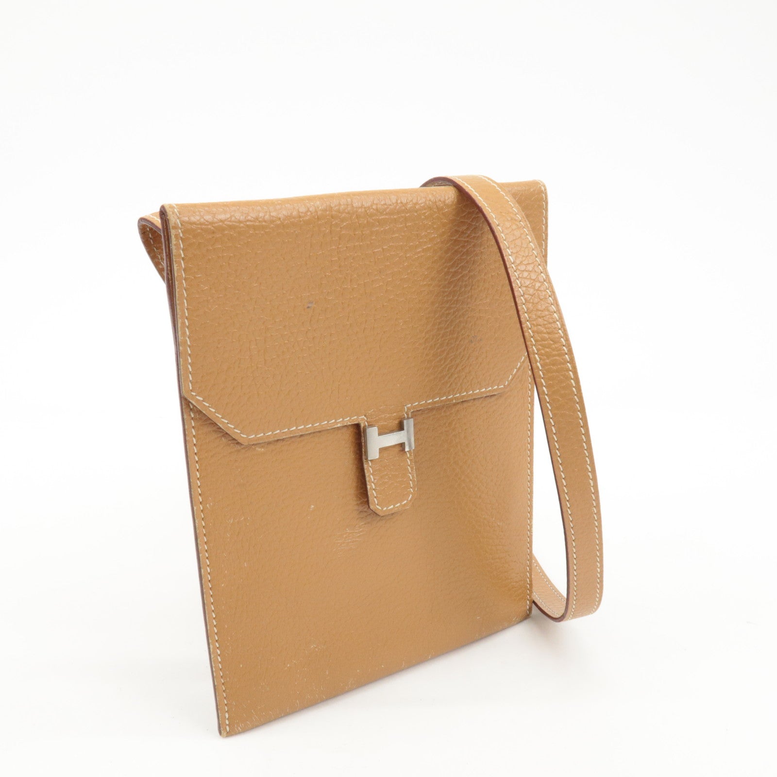 HERMES Leather Ameli H Logo Shoulder Bag Brown Silver HDW Used