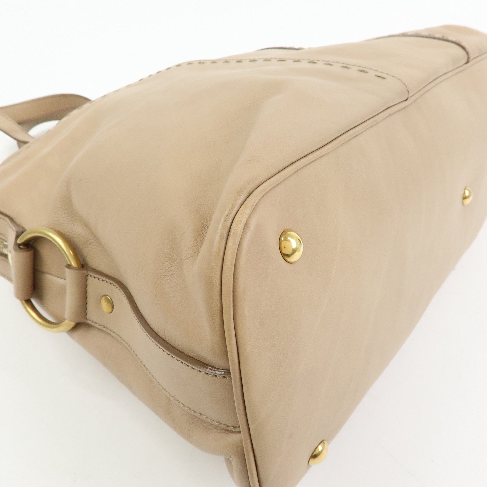 SAINT LAURENT PARIS Muse Leather Hand Bag Tote Bag Beige