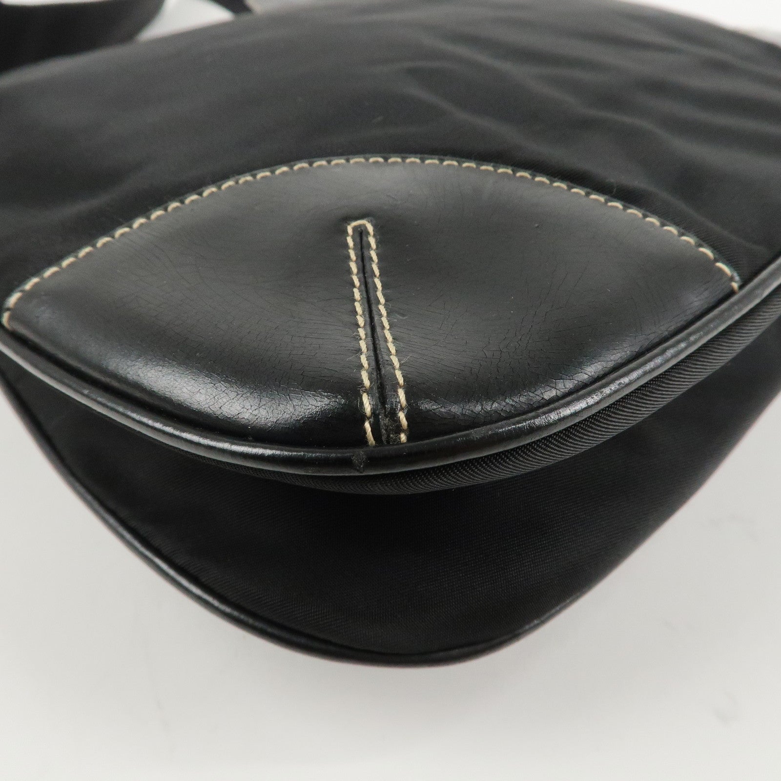 PRADA Triangle Logo Leather Nylon Shoulder Bag Crossbody Bag Black Used