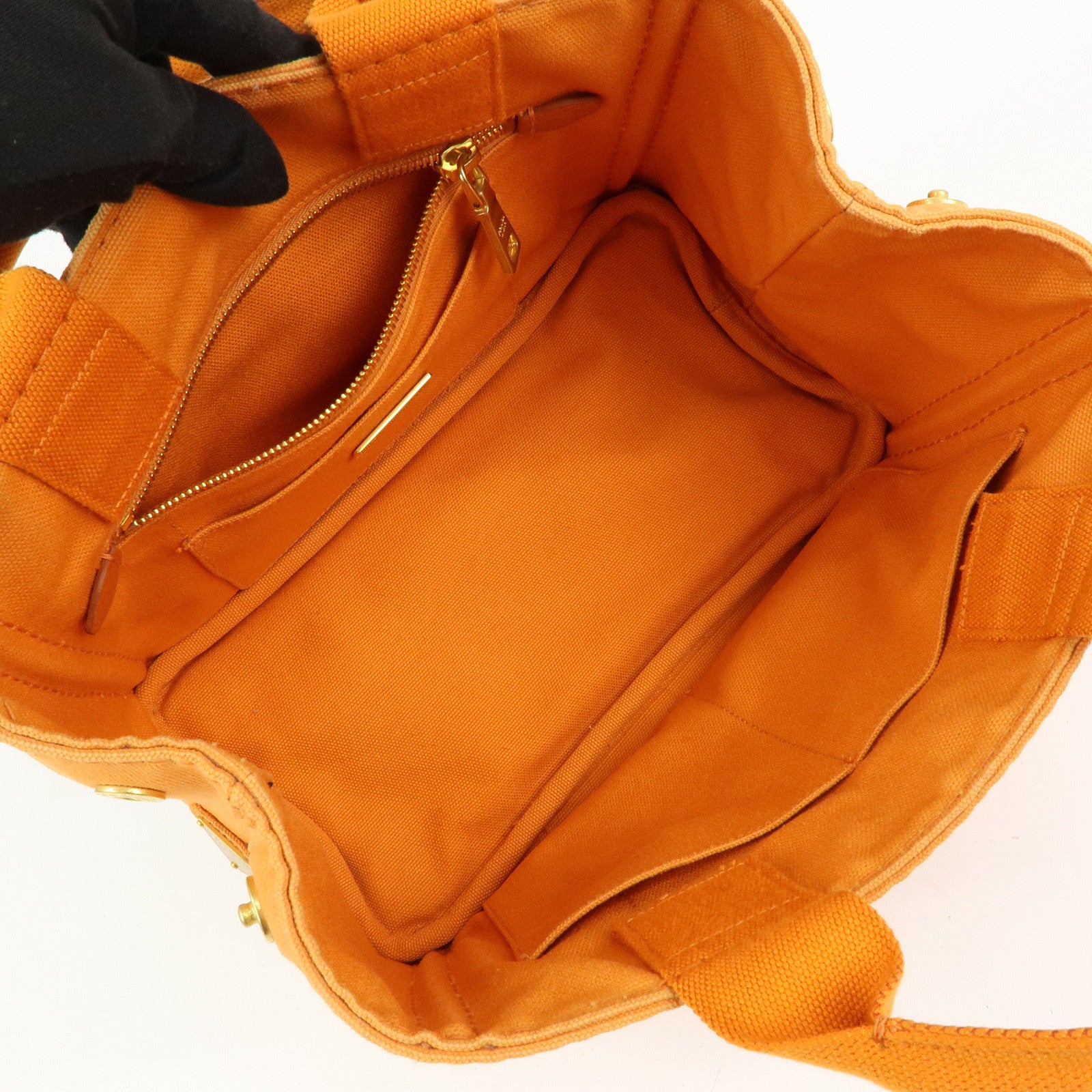 PRADA Triangle Logo Canapa Mini Canvas Tote Hand Bag Orange BN2439