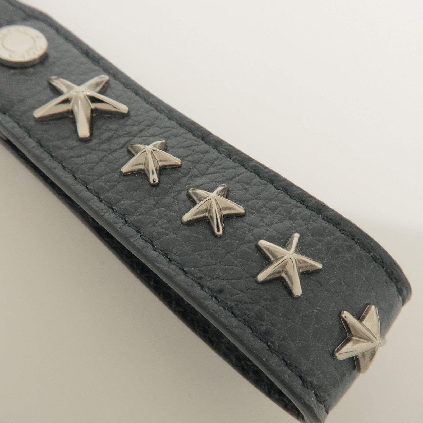 JIMMY CHOO Leather Bag Charm Key Chain Star Motif Navy