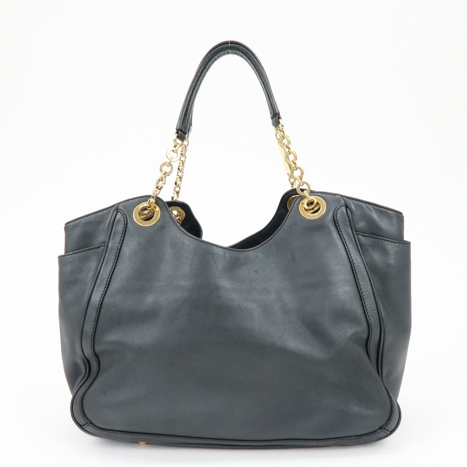 Ferragamo Gancini Leather Chain Tote Bag Shoulder Bag Black