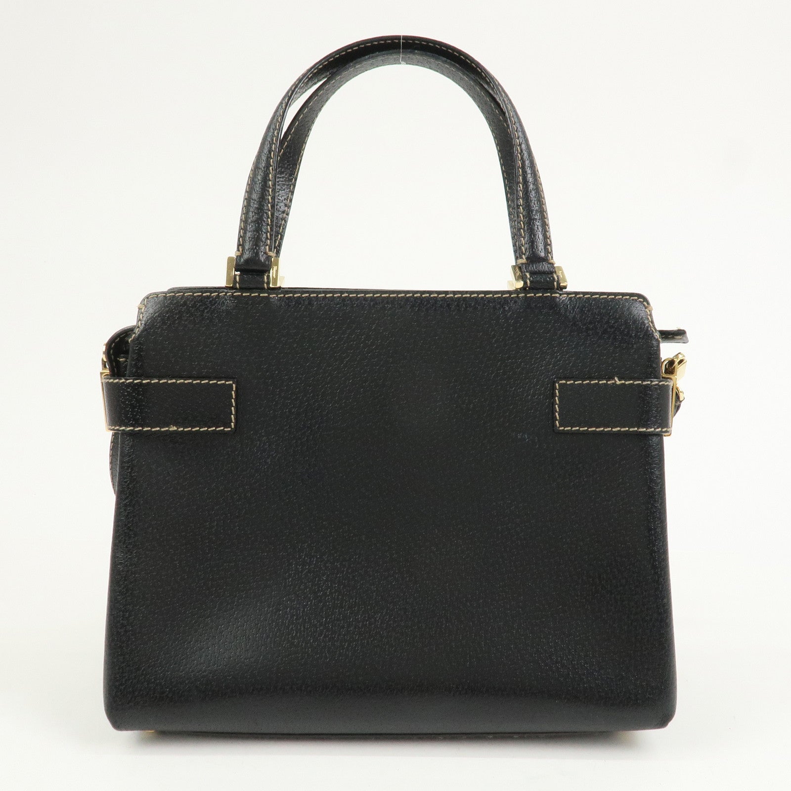 Ferragamo Gancini Leather 2 Way Bag Hand Bag Shoulder Bag Black