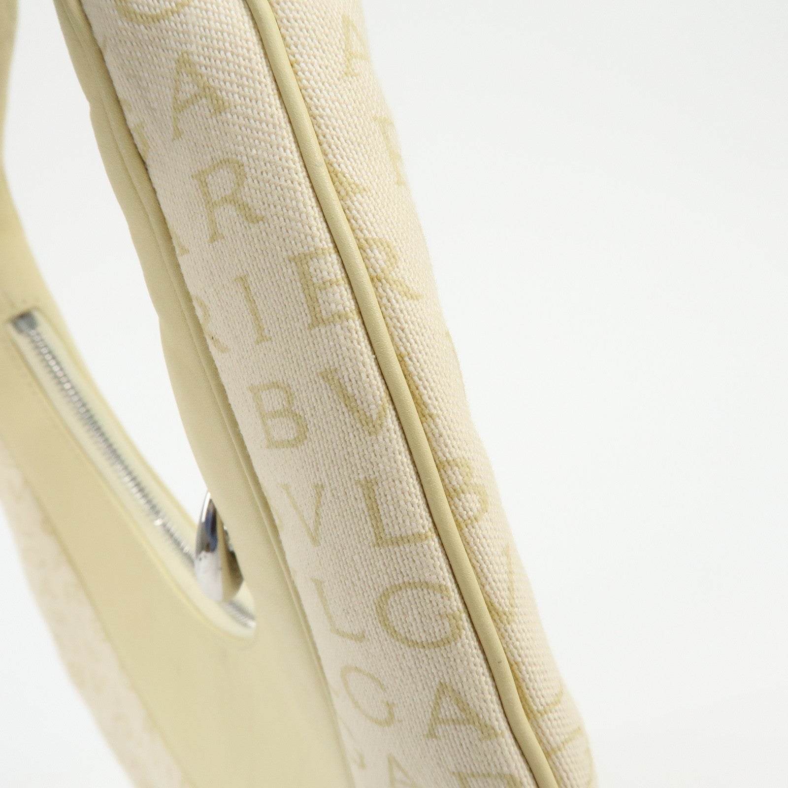 BVLGARI Logo Mania Canvas Leather Shoulder Bag Yellow Beige