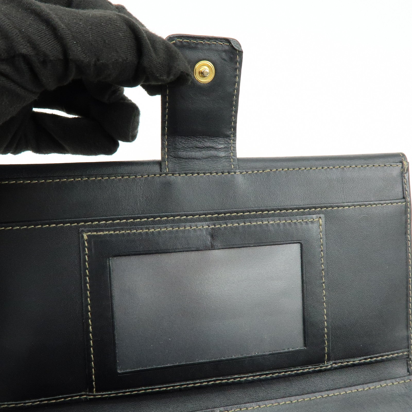 FENDI Pequin Leather PVC Long Wallet Beige Black 30806
