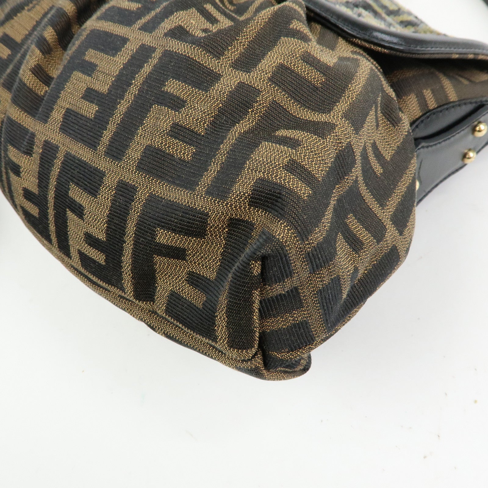 FENDI Zucca Canvas Leather Sequined Shoulder Bag Brown 8BR436