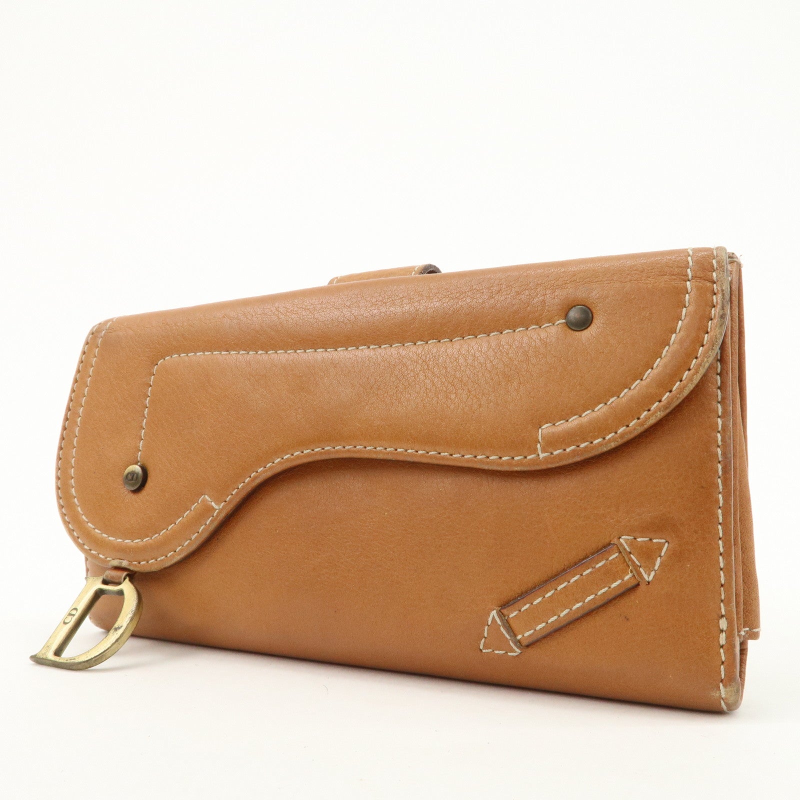 Christian Dior Leather Saddle Long Bi-fold Wallet Brown