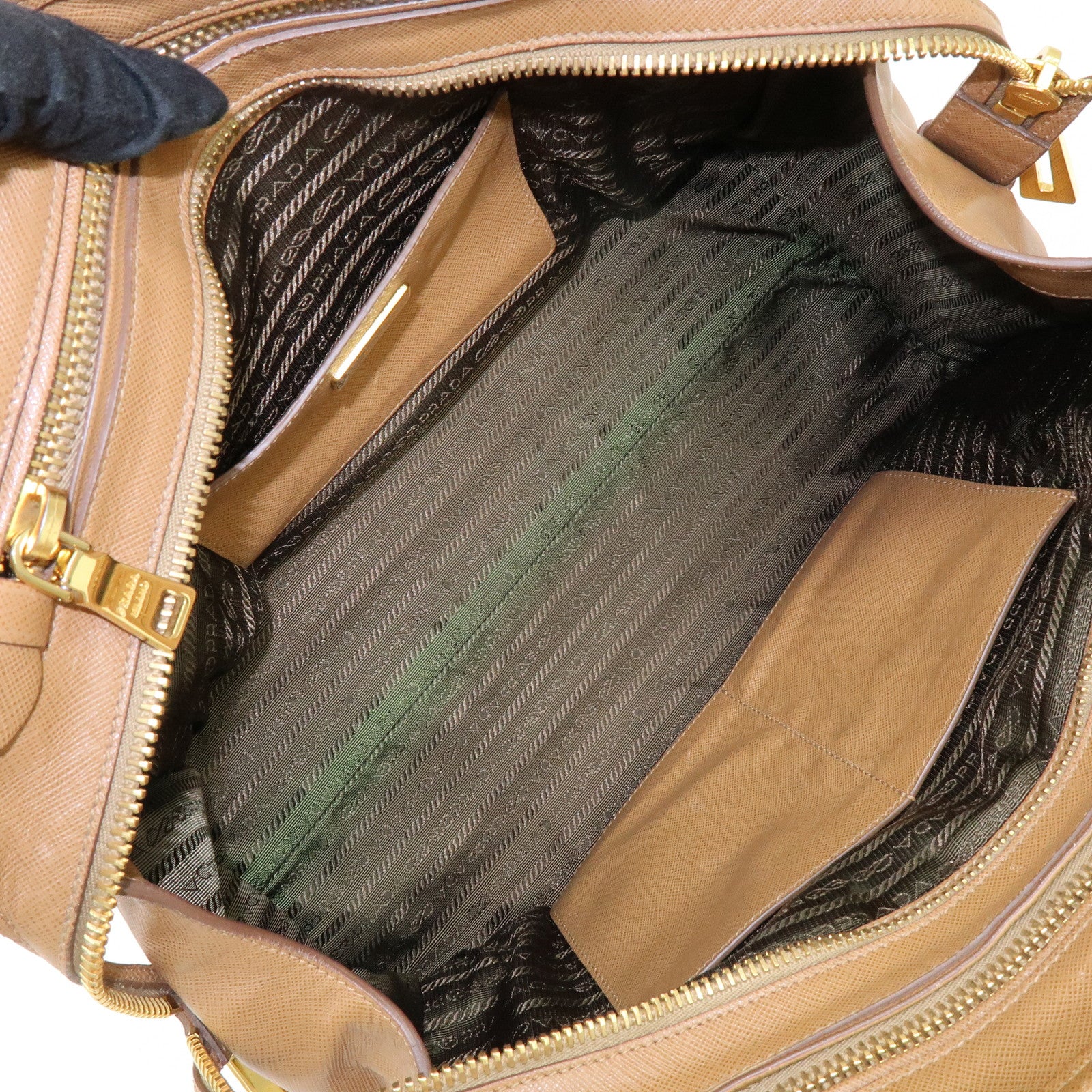 PRADA Triangle Logo Saffiano Leather Boston Bag Mustard Light Brown
