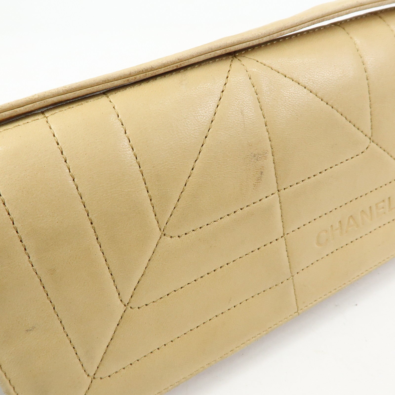 CHANEL Lamb Skin Shoulder Bag Hand Bag Beige