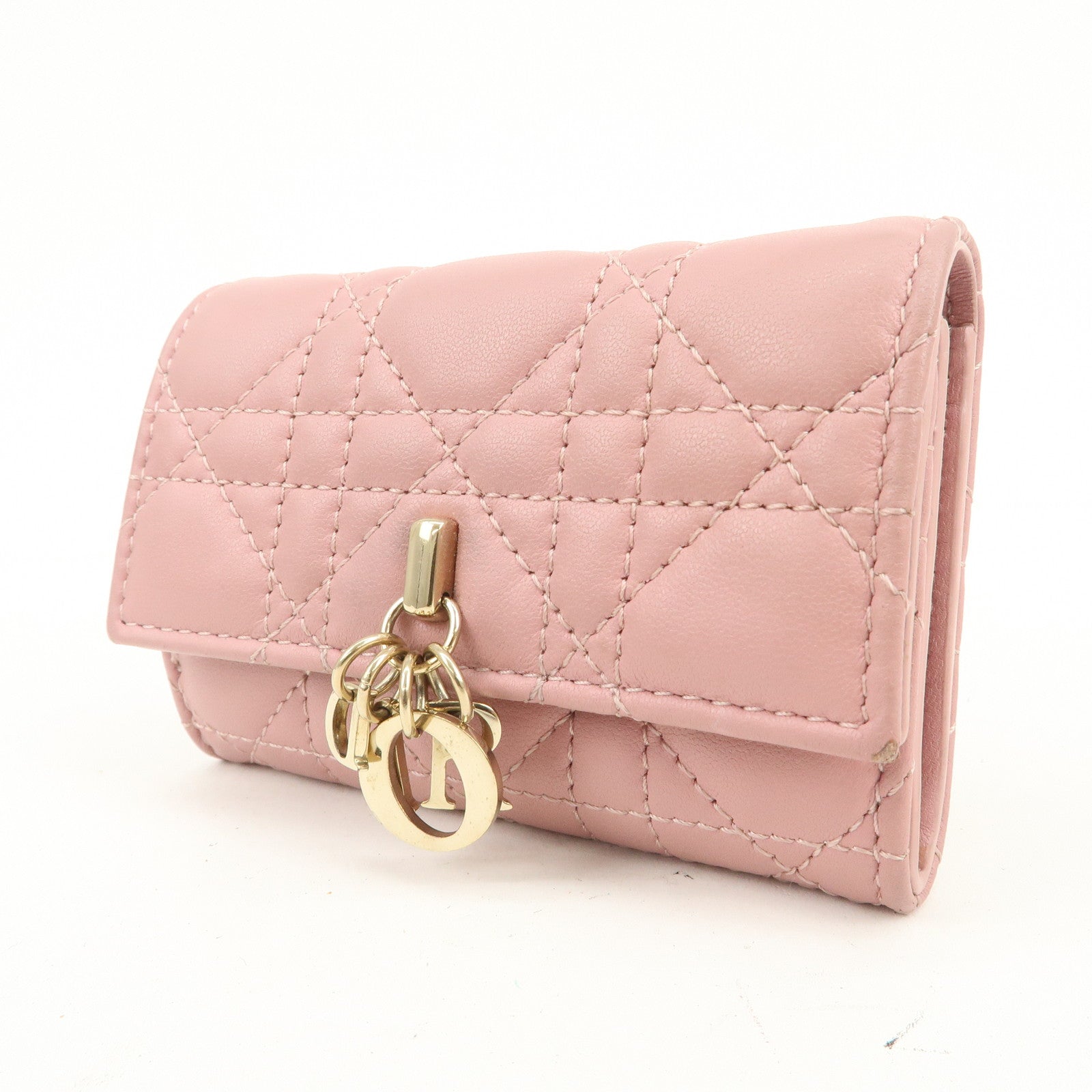 Christian Dior Canage Leather Bi-fold Compact Wallet Pink