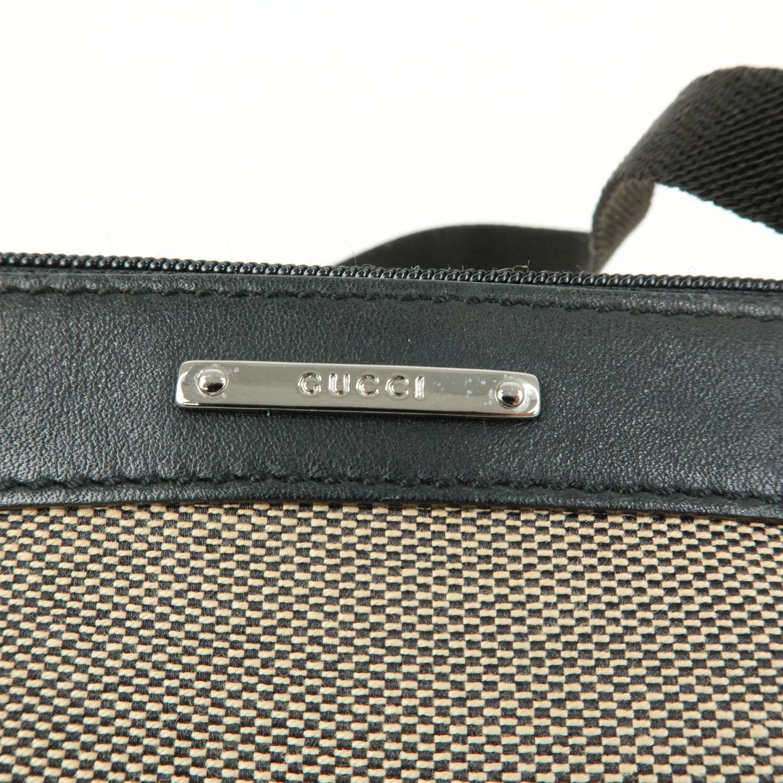 GUCCI Logo Canvas Leather Small Hand Bag Black Beige 92820