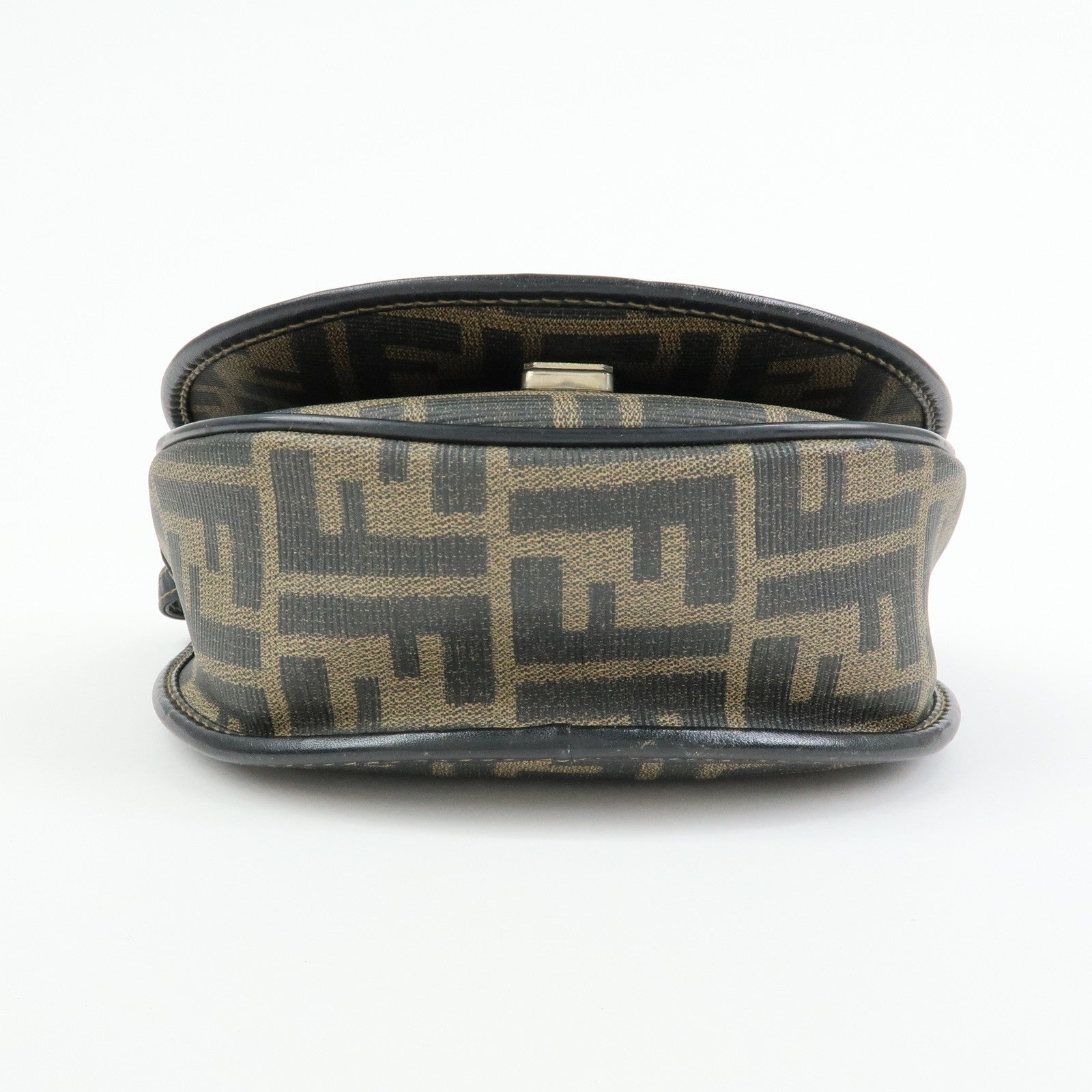 FENDI Zucca PVC Leather Canvas Shoulder Bag Brown Black