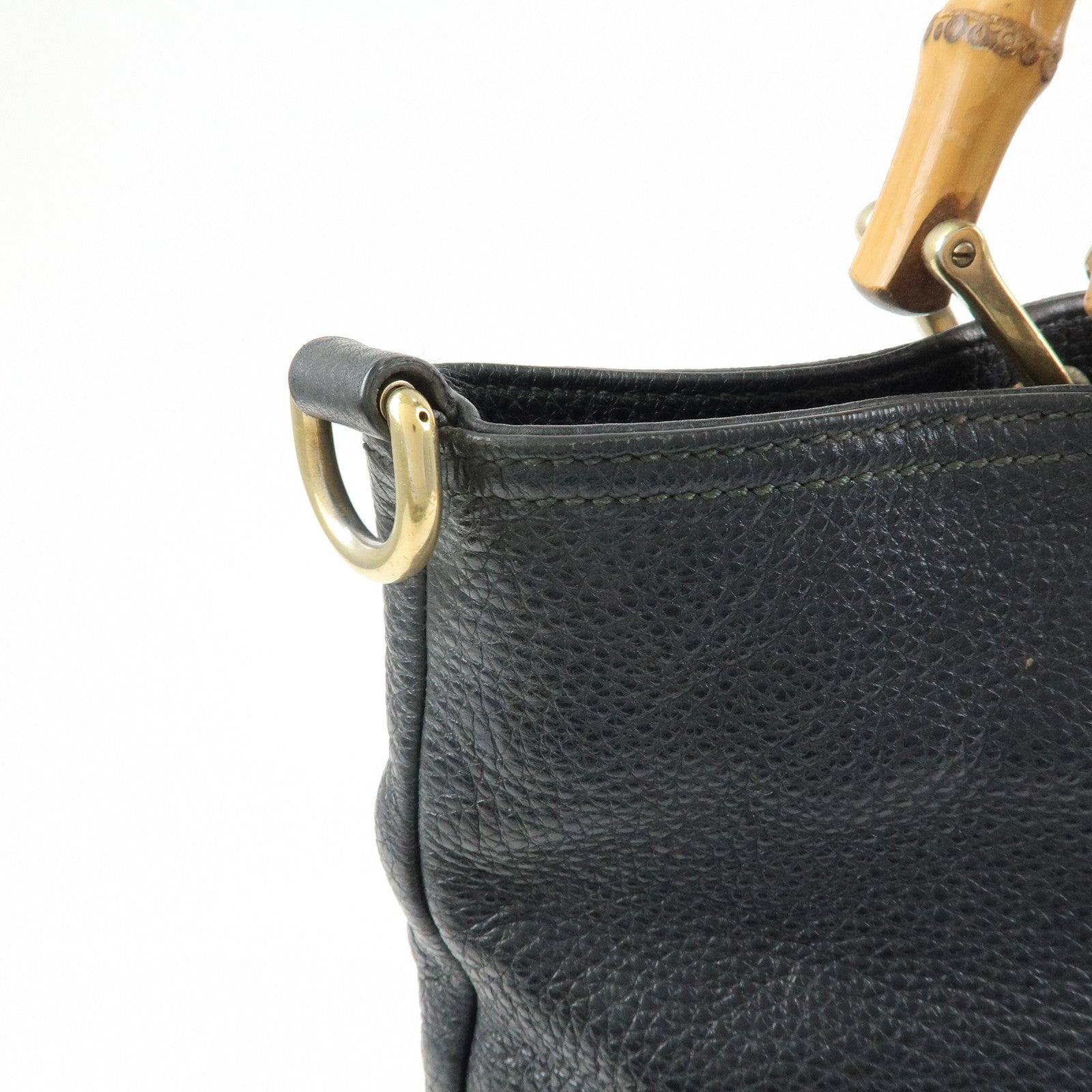 GUCCI Bamboo Shopper Leather 2Way Bag Tote Bag Black 323663