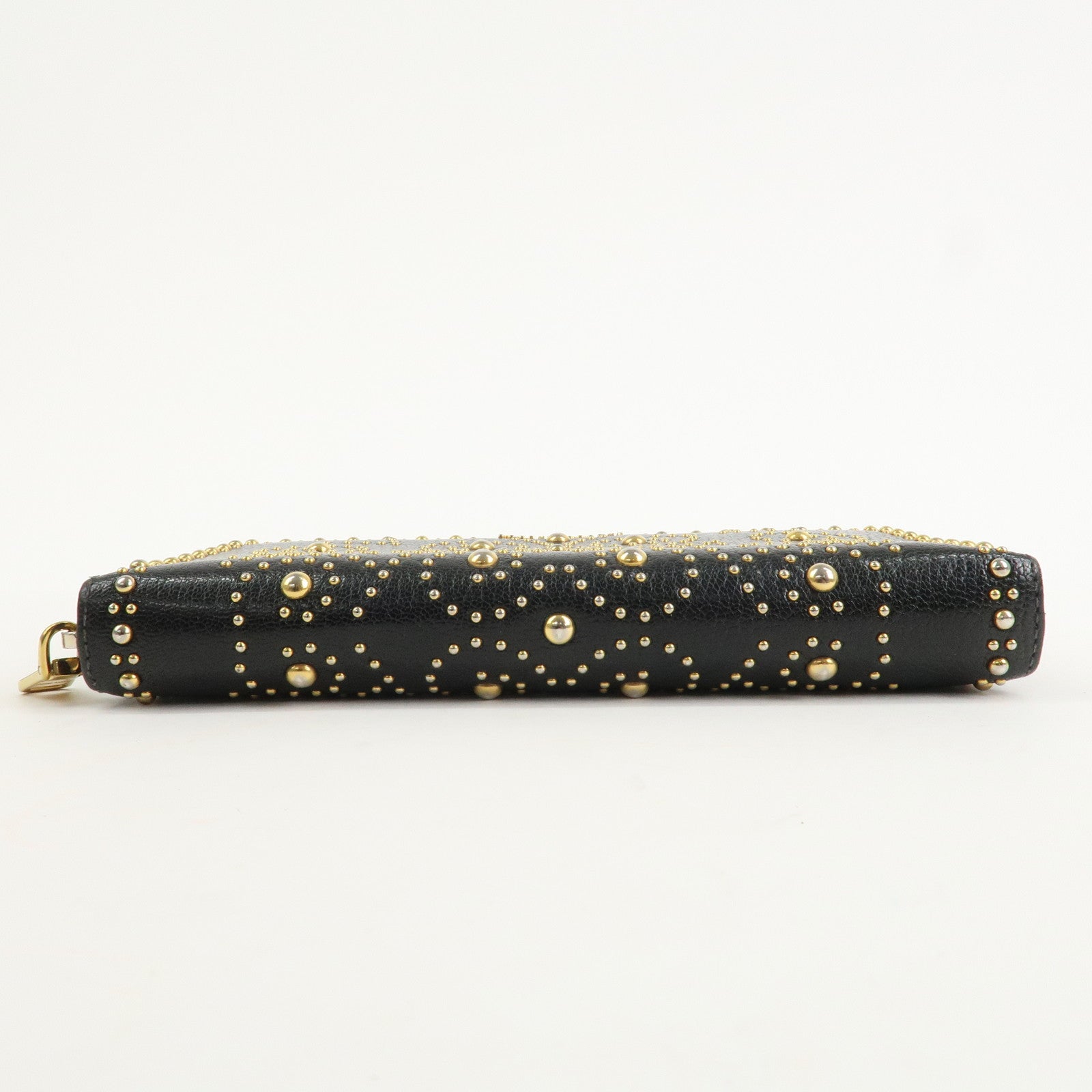 MIU MIU Leather Studs Round Zippy Long Wallet Black 5ML506 Used