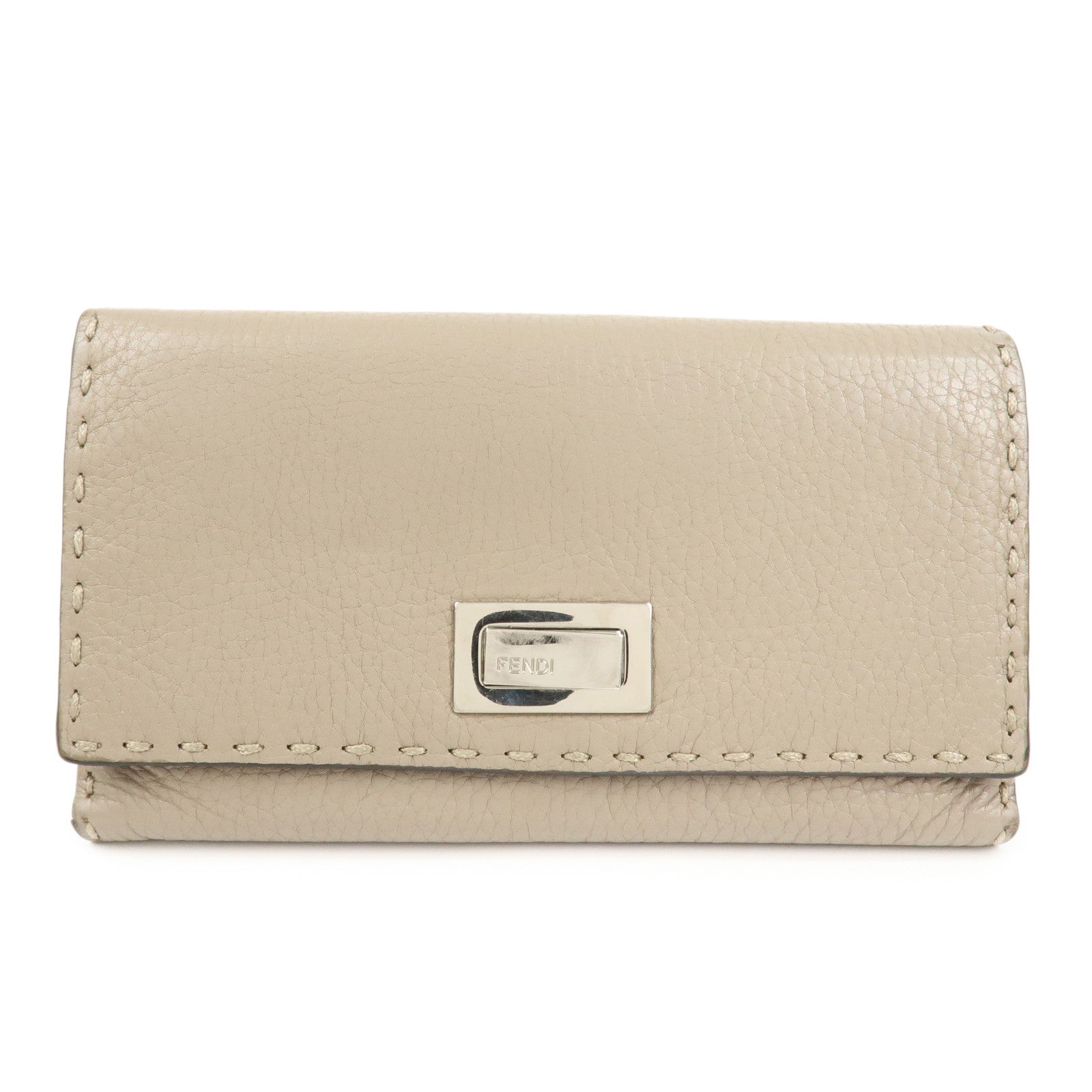 FENDI Seleria Leather Peekaboo Long Wallet Beige 8M0308