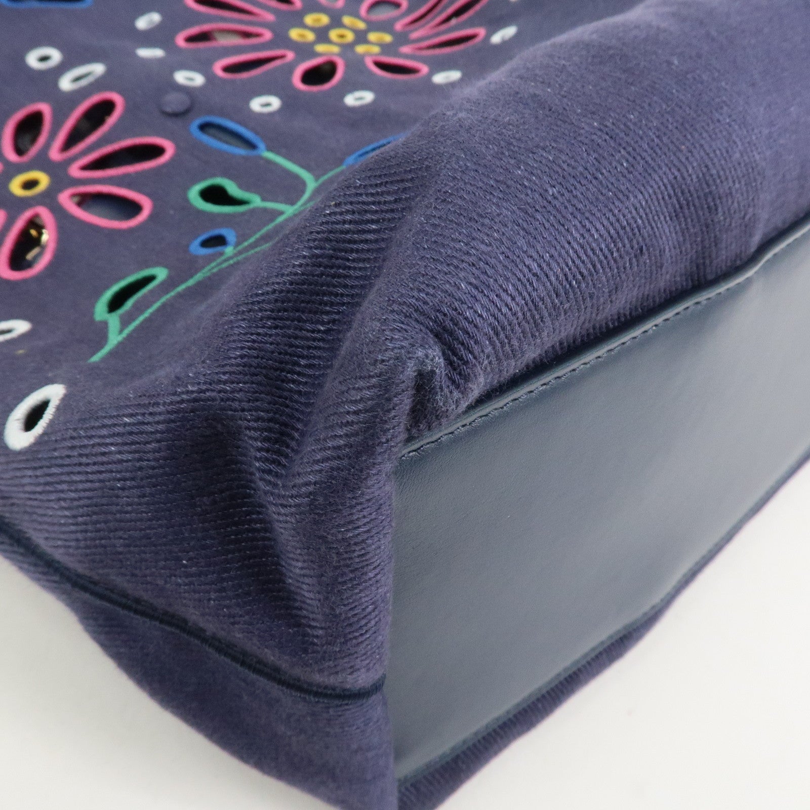 Chloe Kamilla Canvas Leather Tote Bag Shoulder Bag Navy Multicolor