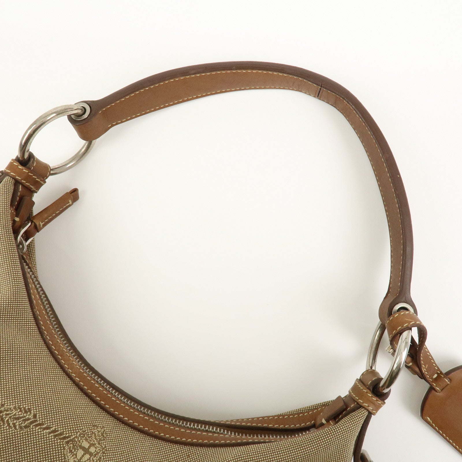 PRADA Logo Jacquard Leather Shoulder Bag Beige Brown BR3429
