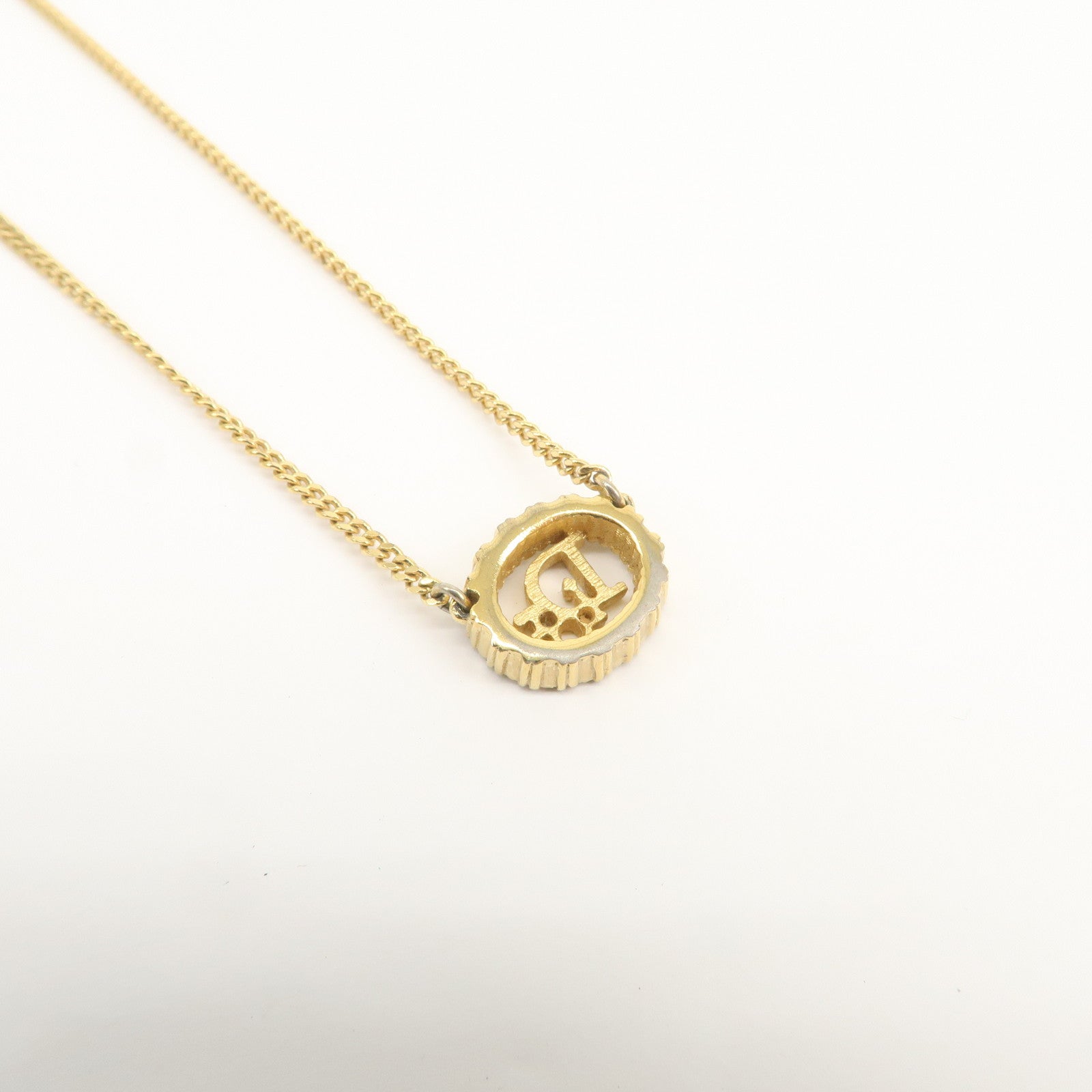 Christian Dior Logo Metal Rhinestone Necklace Gold